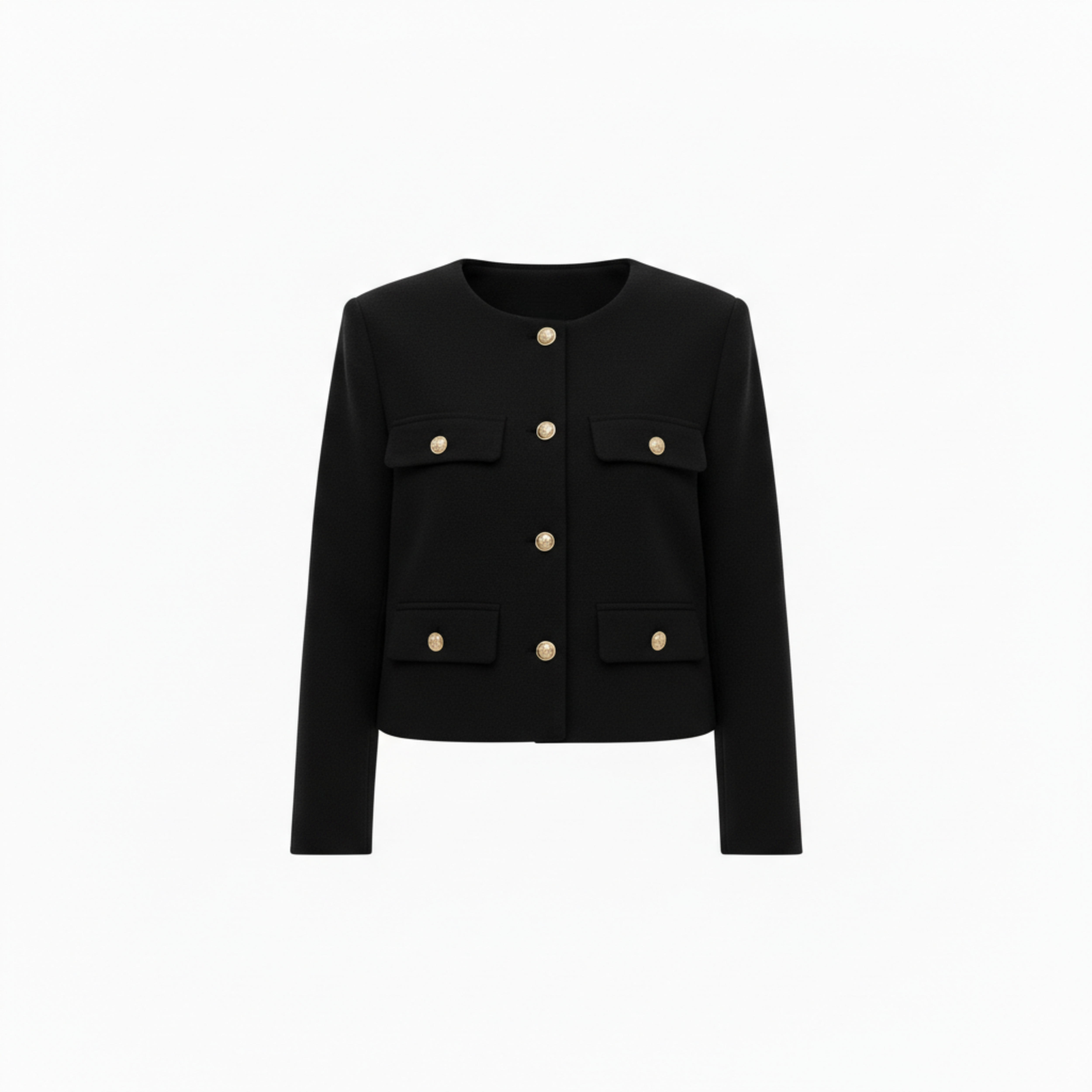 Veste en Polyester à Col Rond avec Boutons Dorés et Poches pour Femme