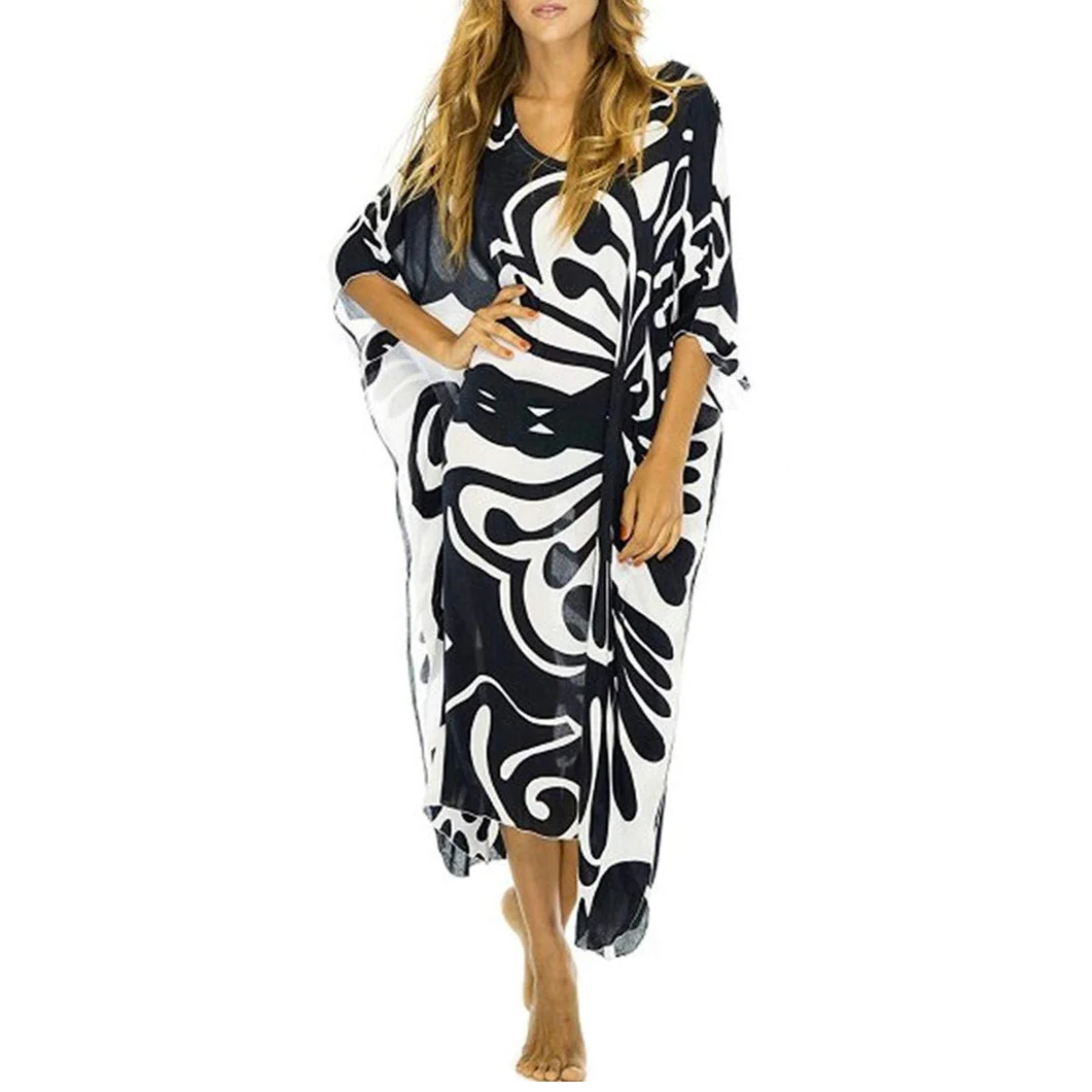 Robe kimono de plage longue — coupe ample — vacances d'été