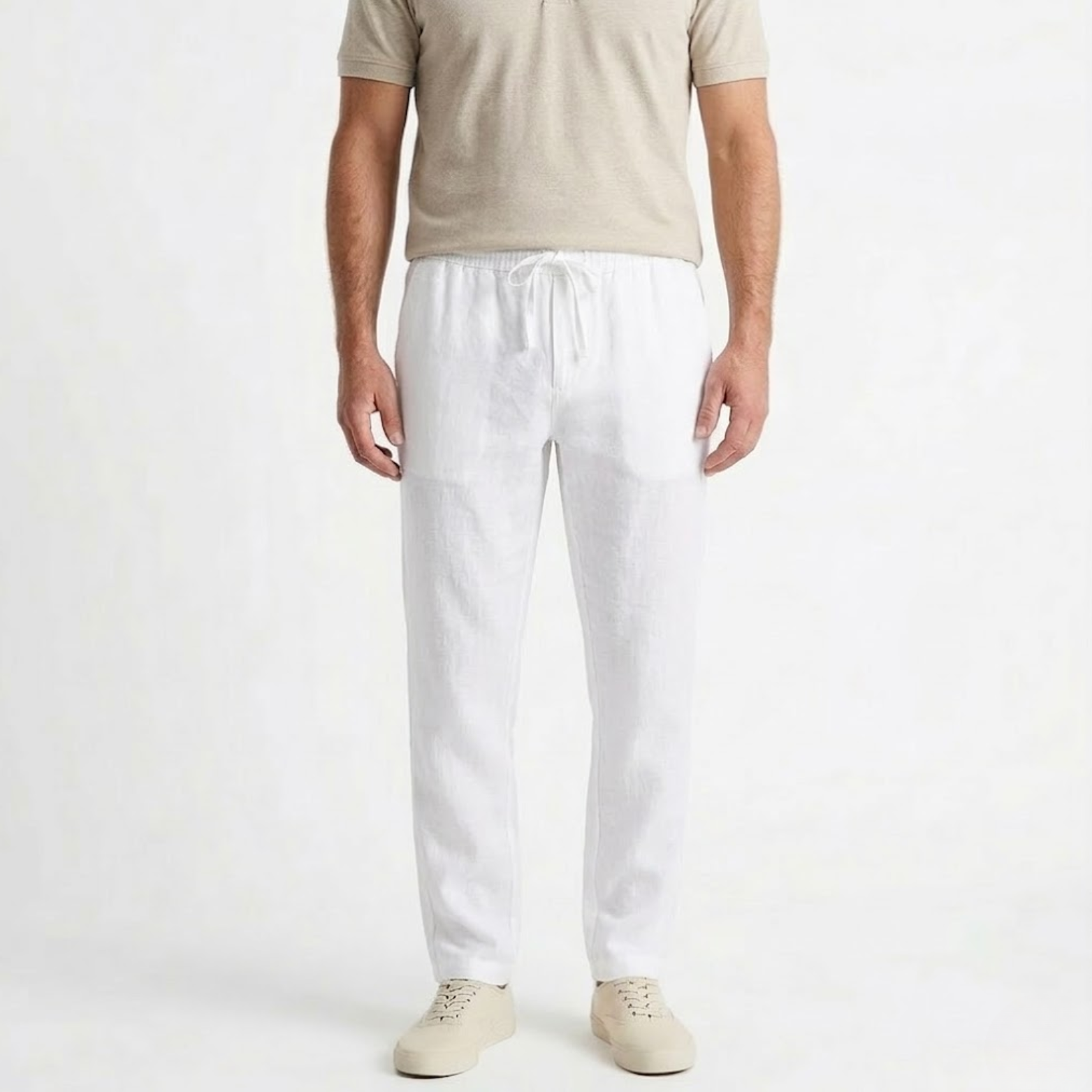 Pantalon Homme en Coton et Lin avec Taille Élastique et Cordon de Serrage