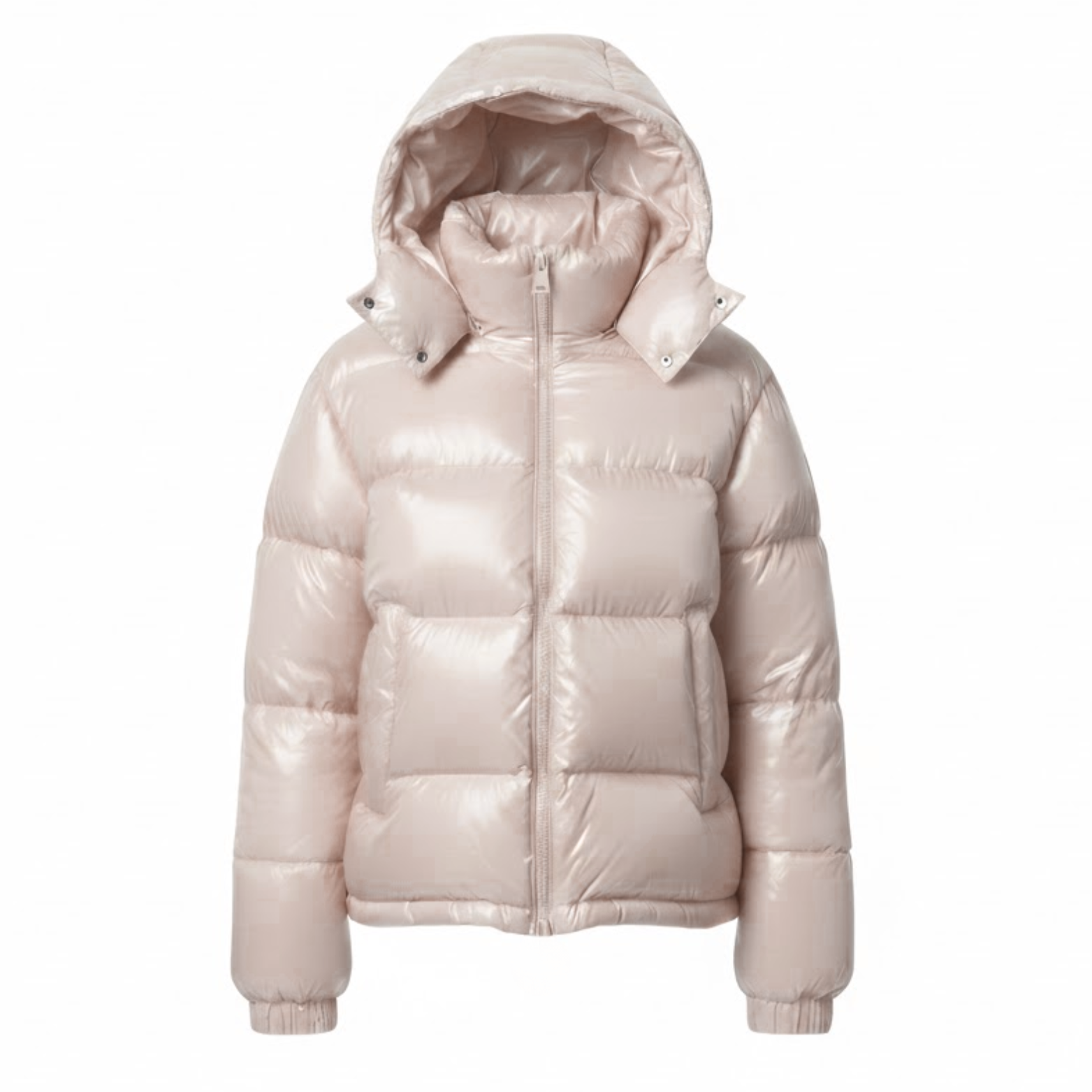 Veste Femme Matelassée Brillante à Capuche, Fermeture Zippée Montante, Chaude et Douillette