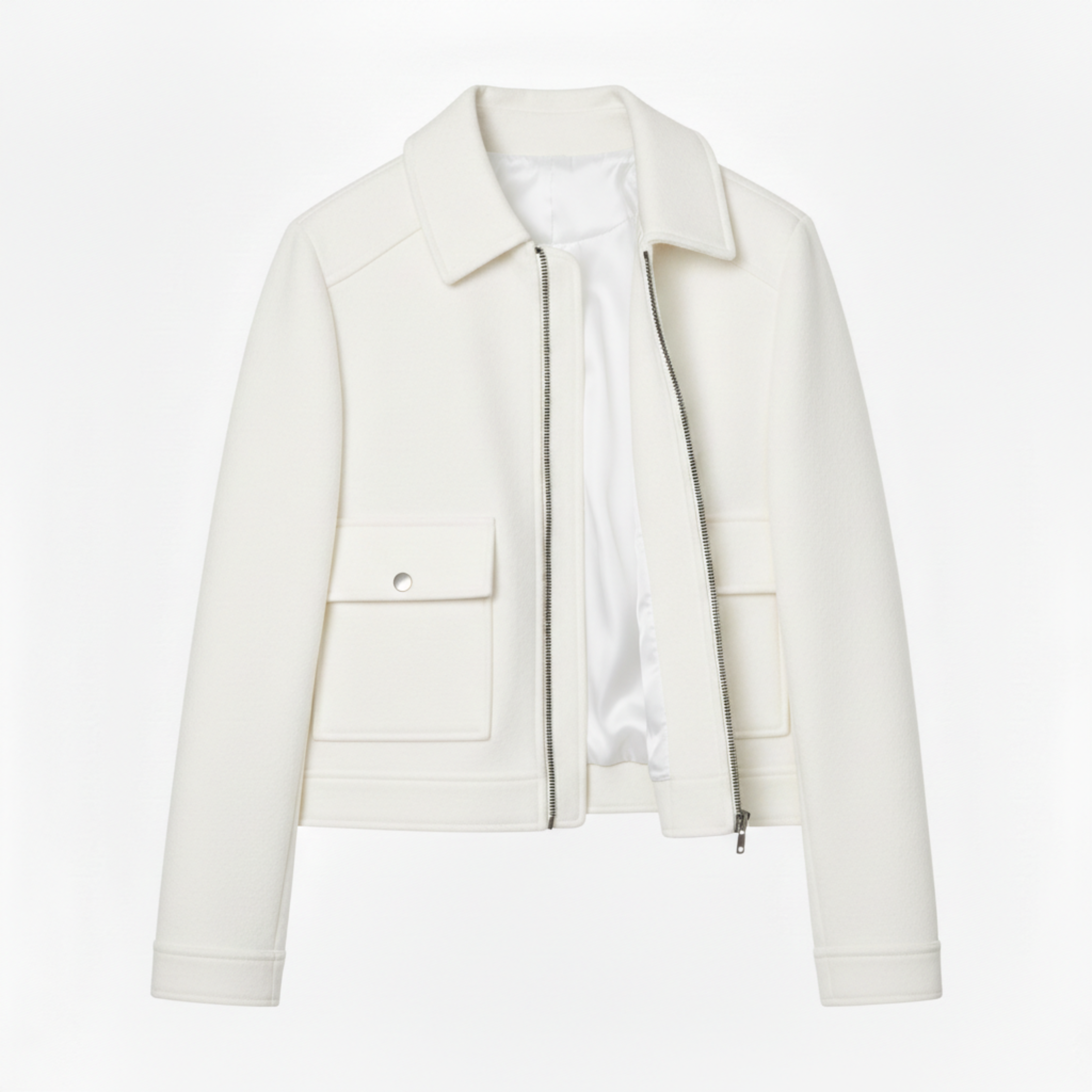 Veste Courte en Polyester à Col Rabattu et Fermeture Éclair pour Femme