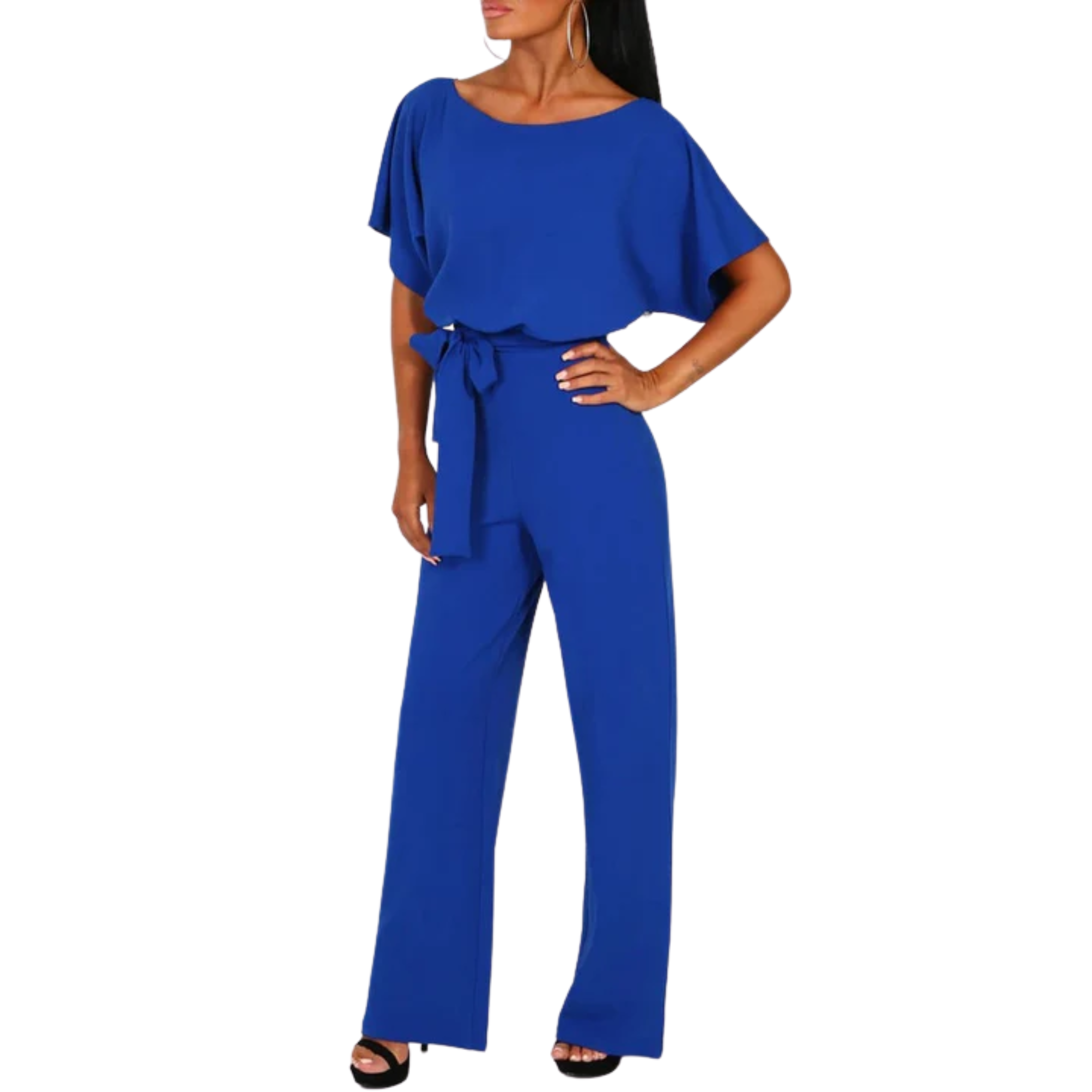 Combinaison femme jambe large — avec ceinture et manches courtes — plage