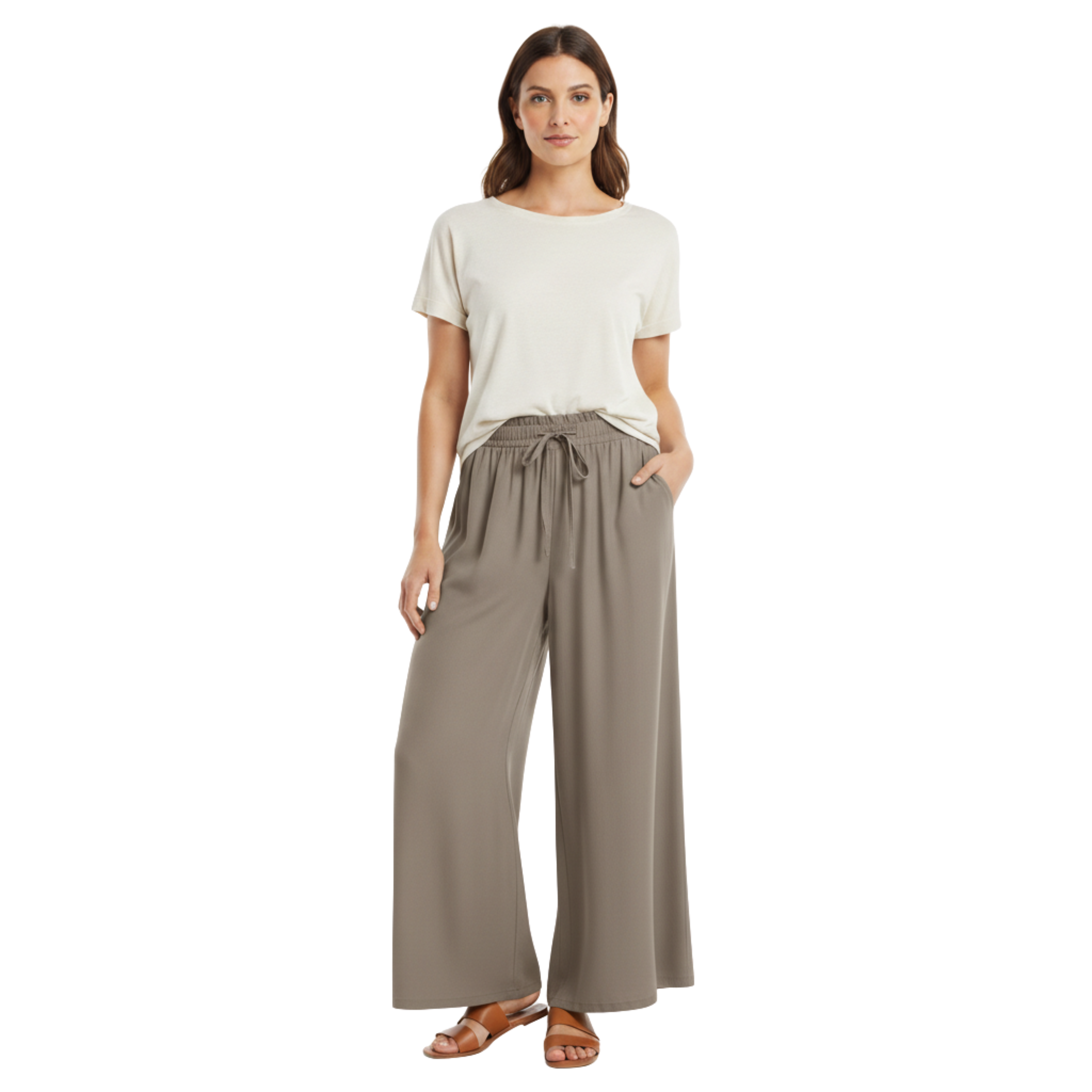 Pantalon ample à jambes larges pour femmes avec taille élastique et poches