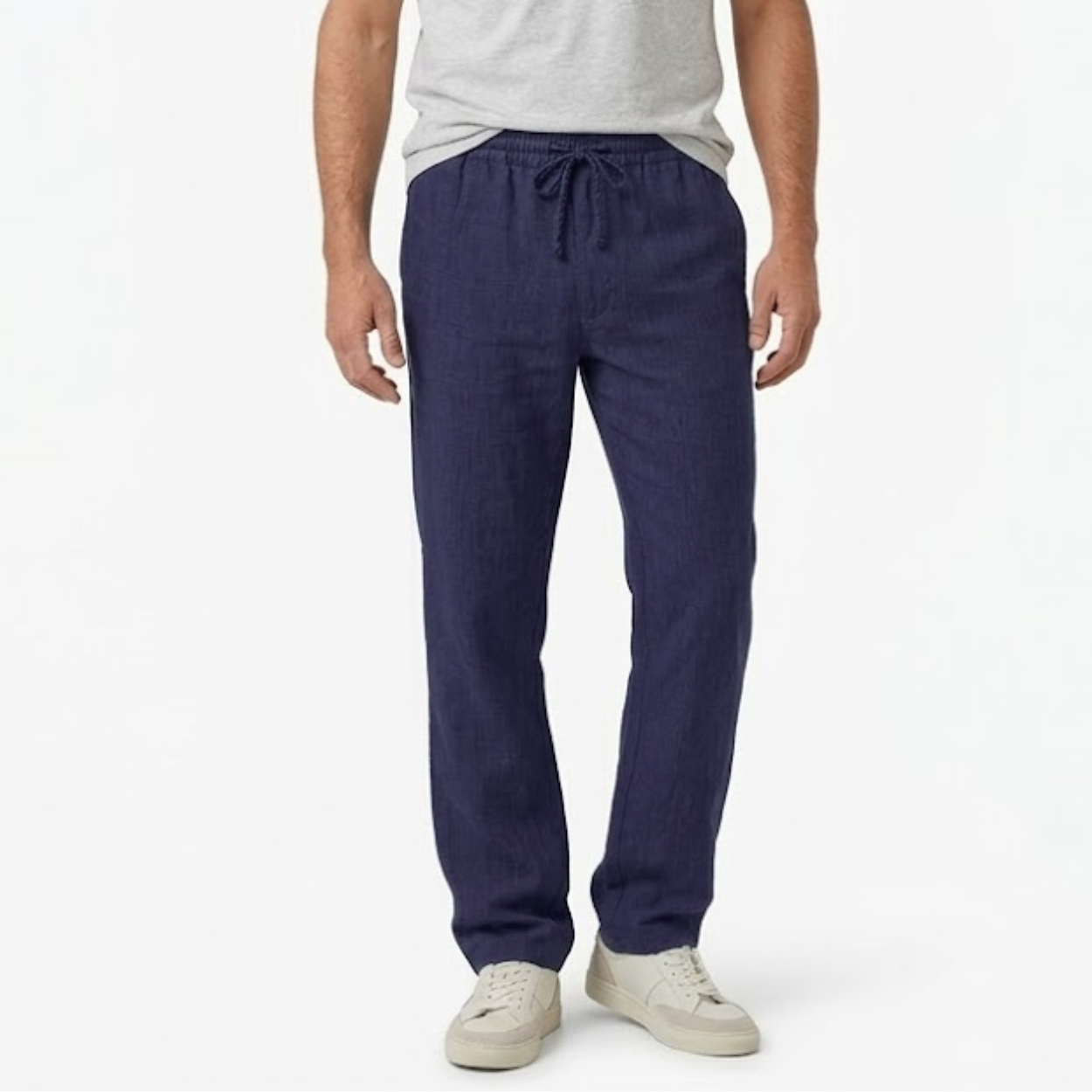 Pantalon en Coton et Lin pour Hommes avec Taille Élastique et Poches Arrière