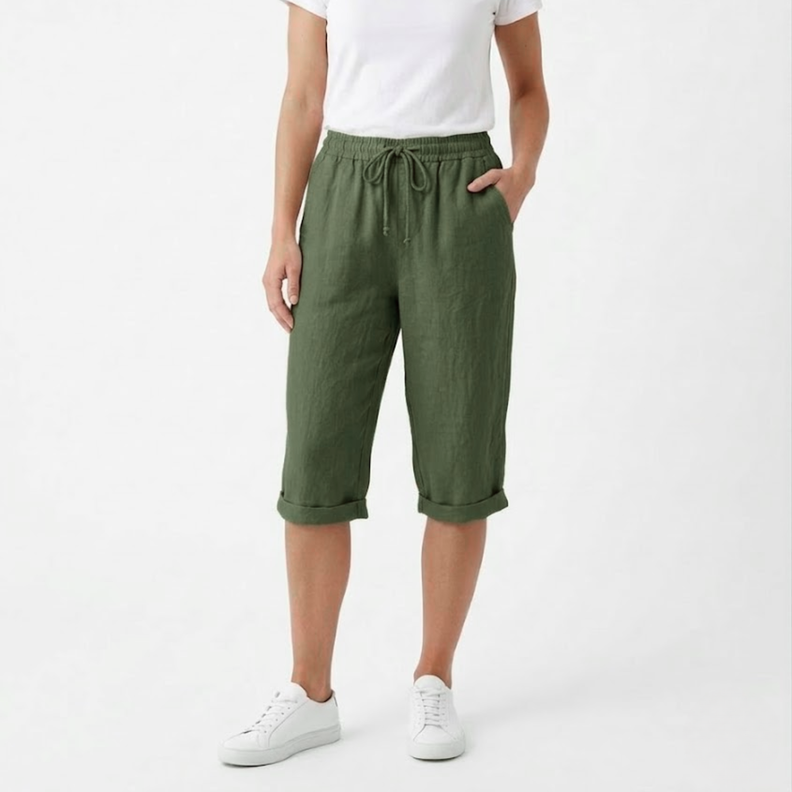 Short en Coton et Lin avec Taille Élastique et Poches pour Femmes