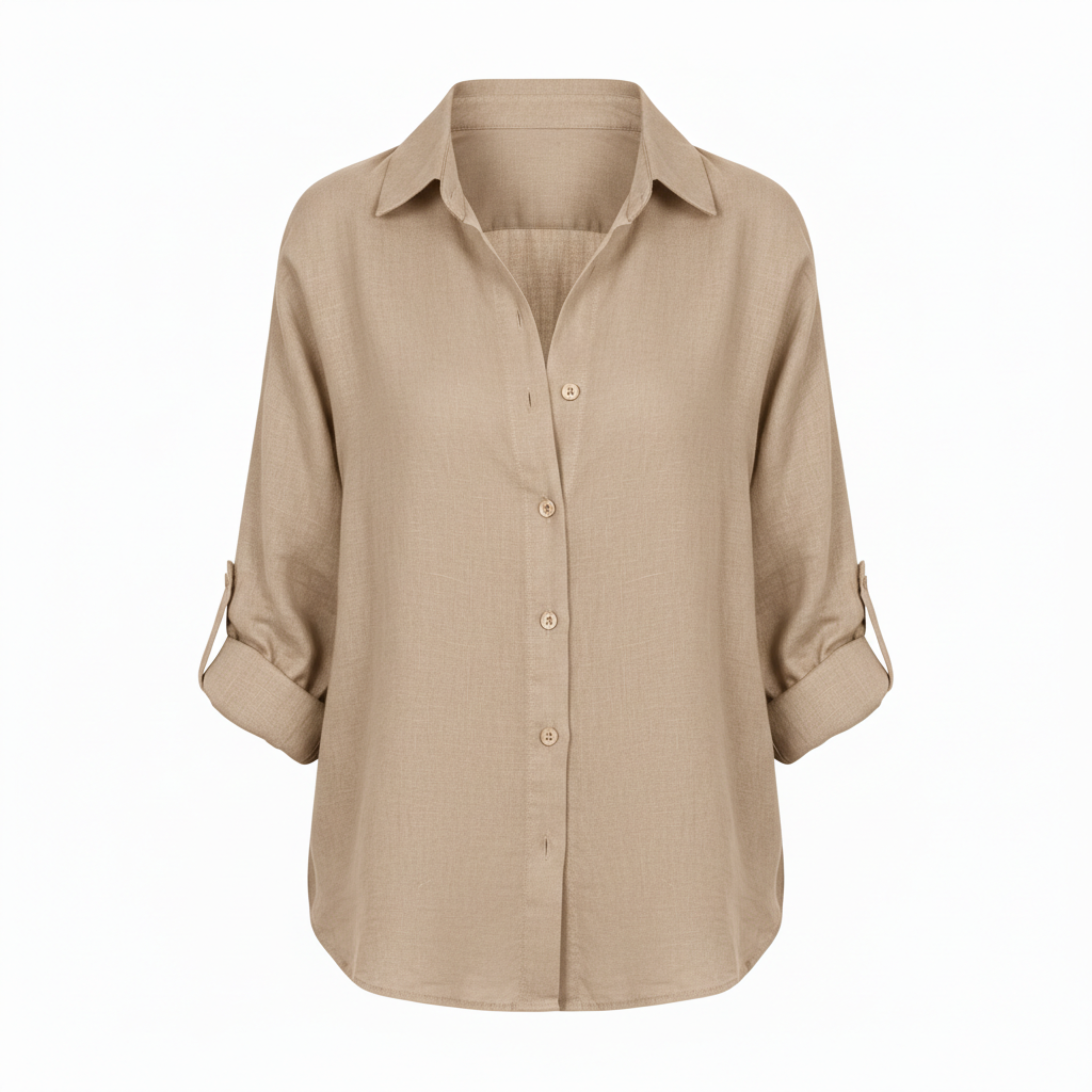 Chemise décontractée ample pour femmes à boutons avec manches trois-quarts et encolure fendue