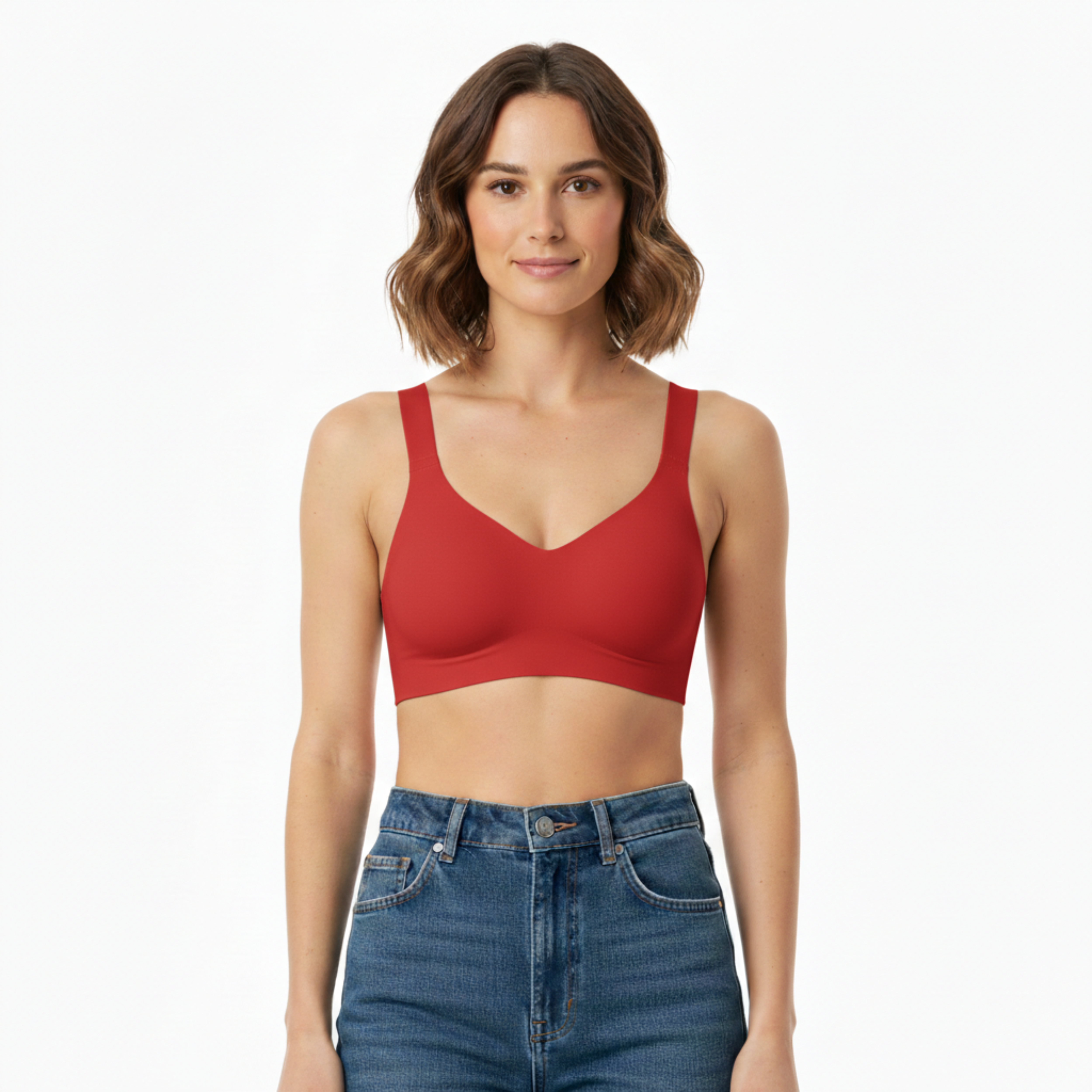 Soutien-gorge push-up sans armature et sans couture pour femmes avec bretelles réglables et fermeture à quatre agrafes