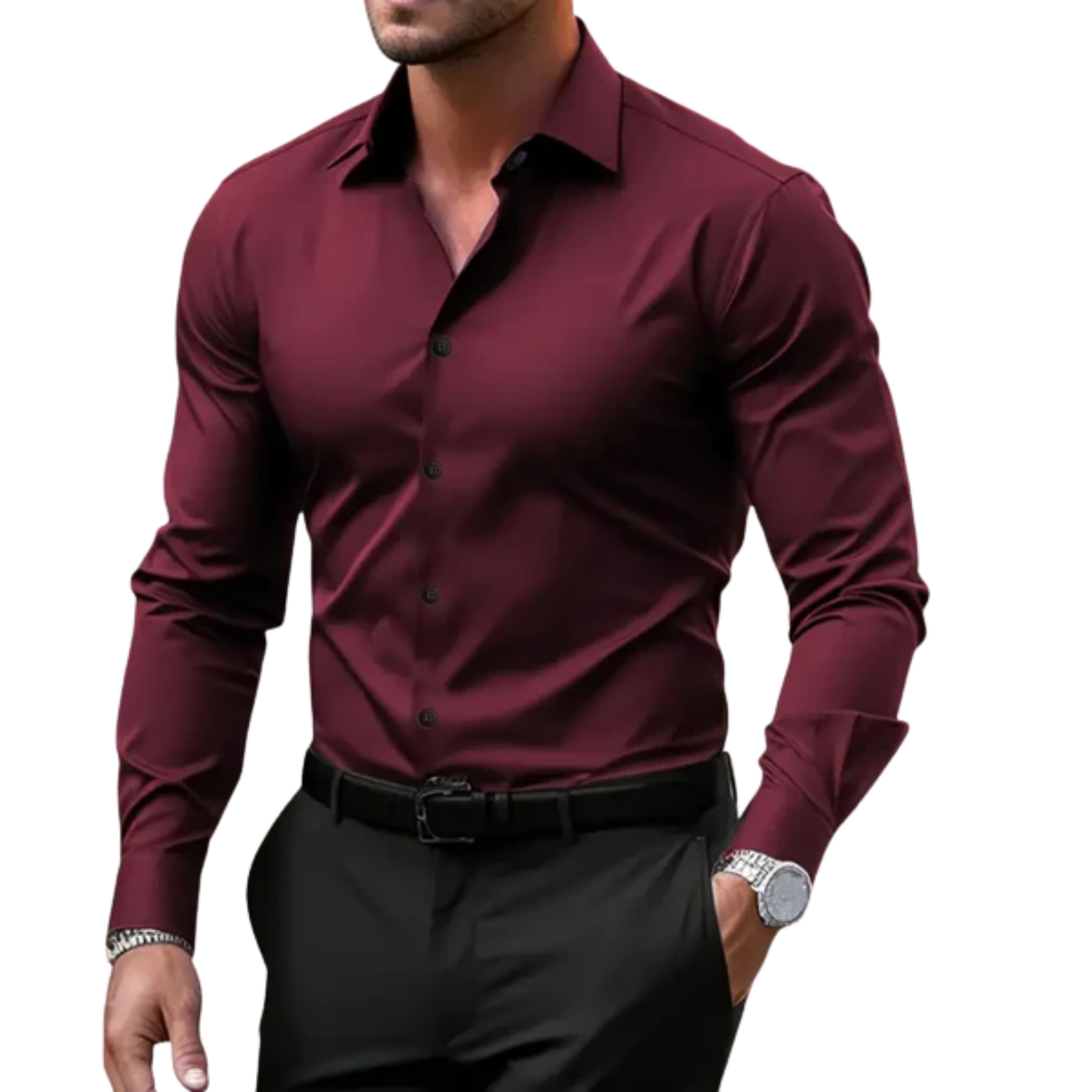 Chemise boutonnée homme — col à revers et manches longues — quotidien