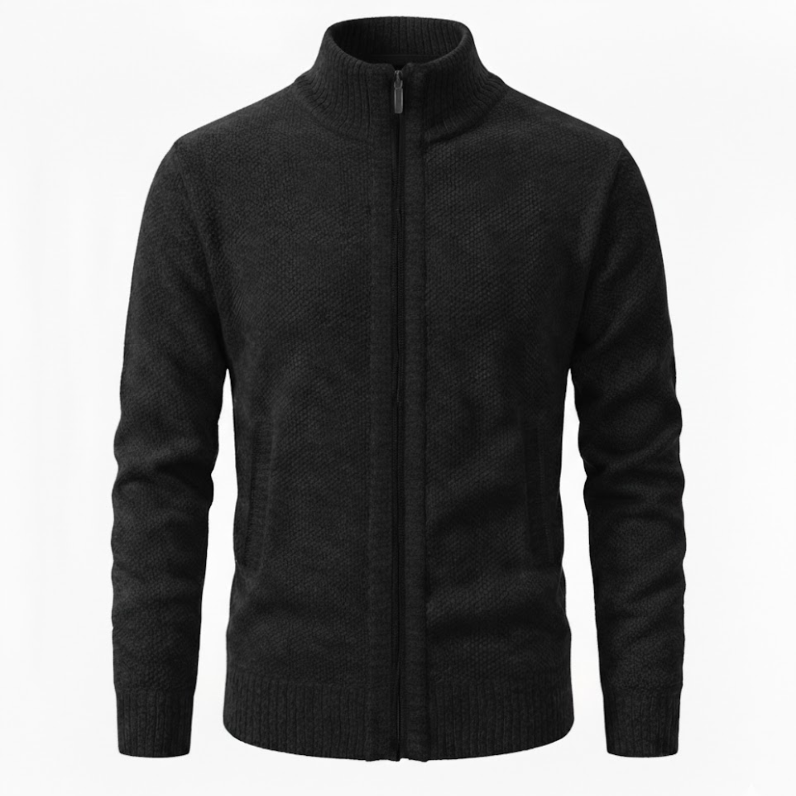 Gilet en maille zippé pour homme avec col montant et doublure en polaire