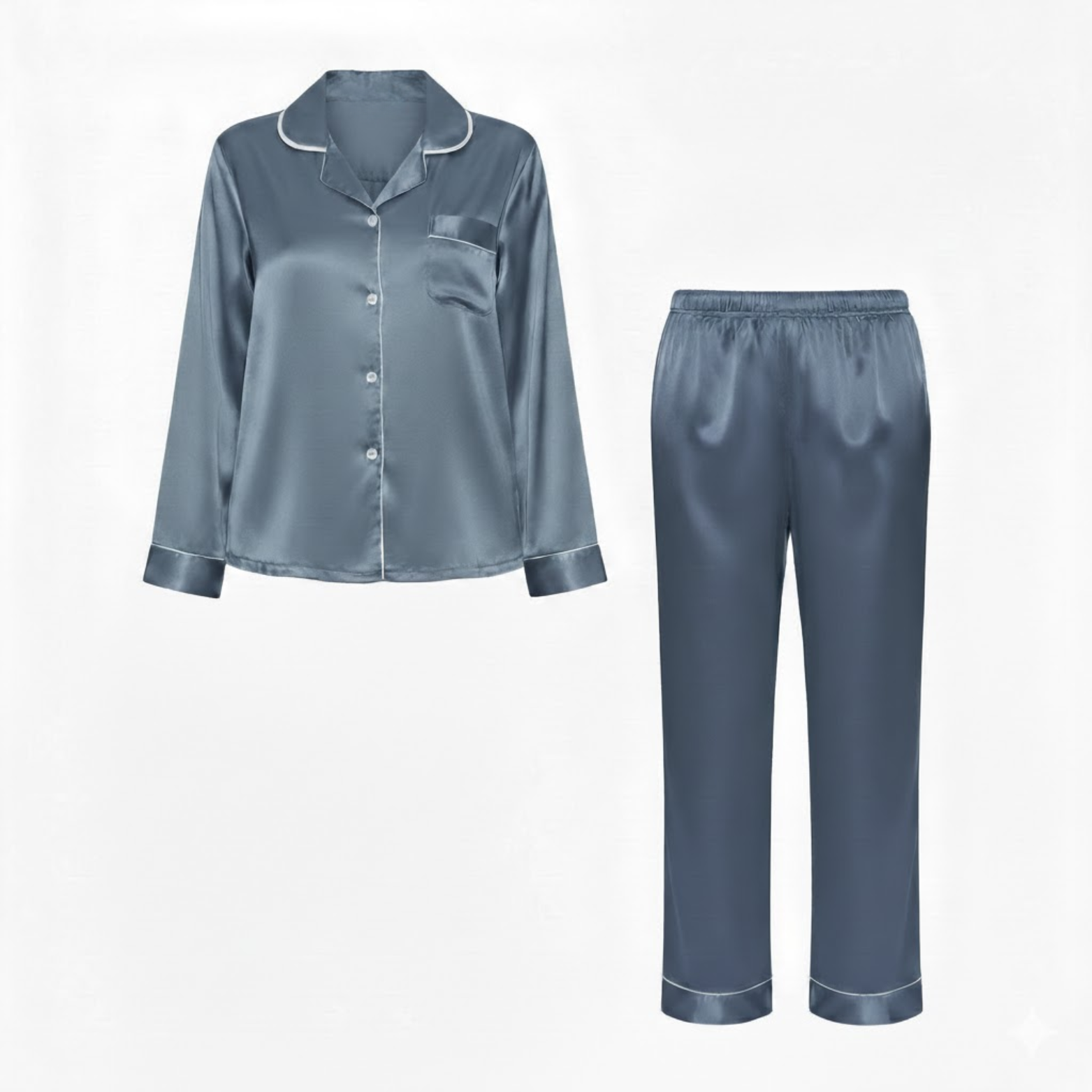 Ensemble pyjama en satin pour femme avec chemise à manches longues et pantalon