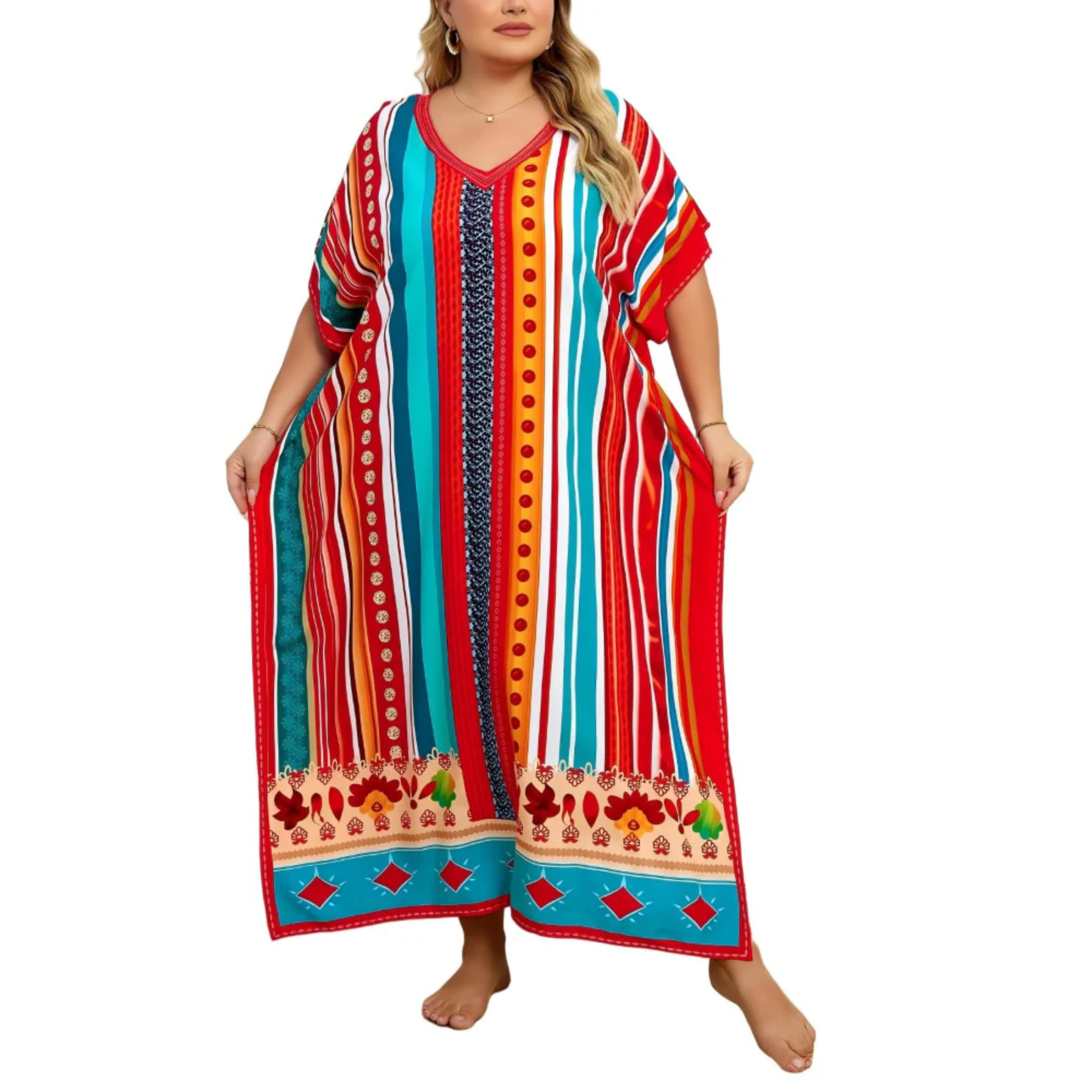 Robe kaftan kimono grande taille — coupe ample — plage et voyage