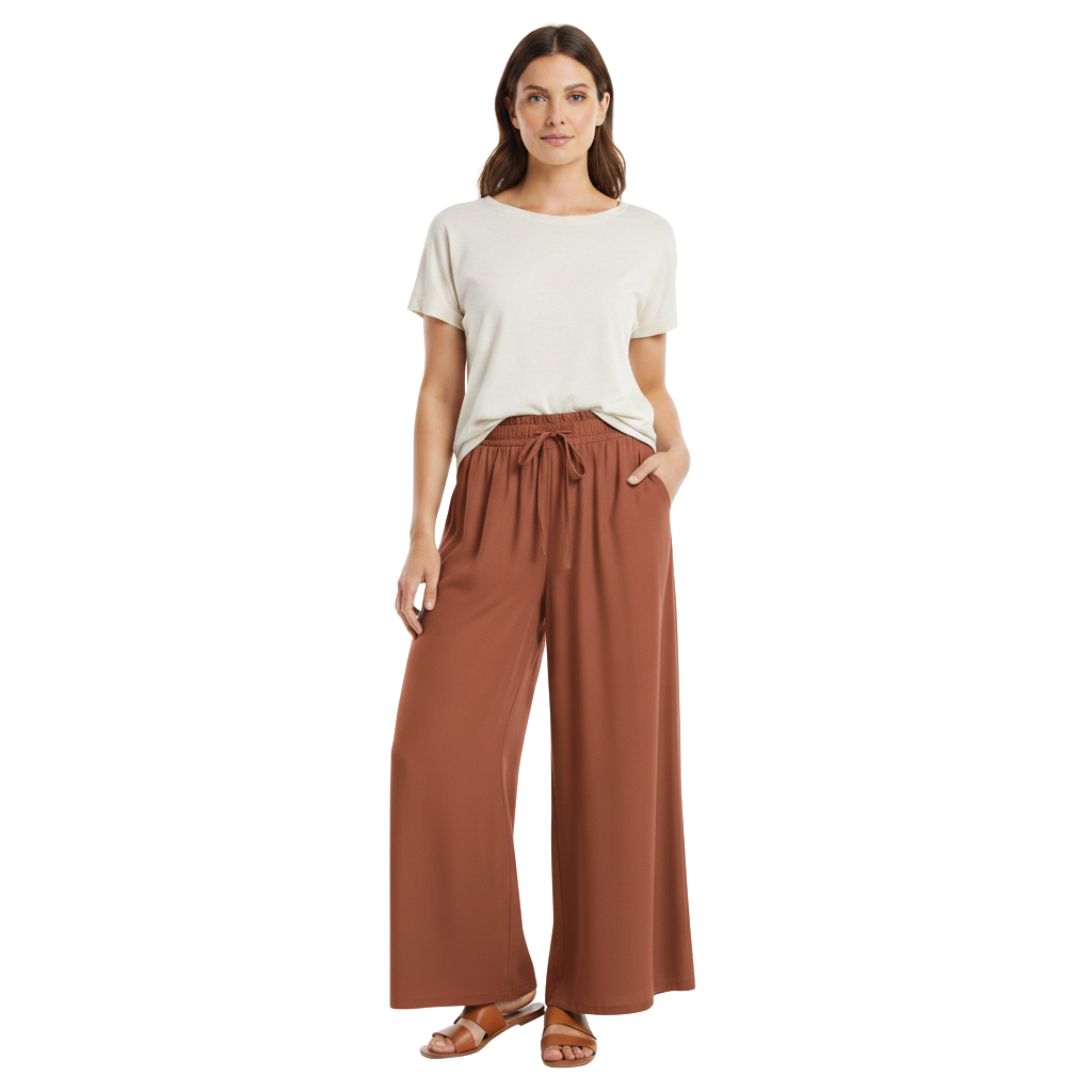 Pantalon ample à jambes larges pour femmes avec taille élastique et poches