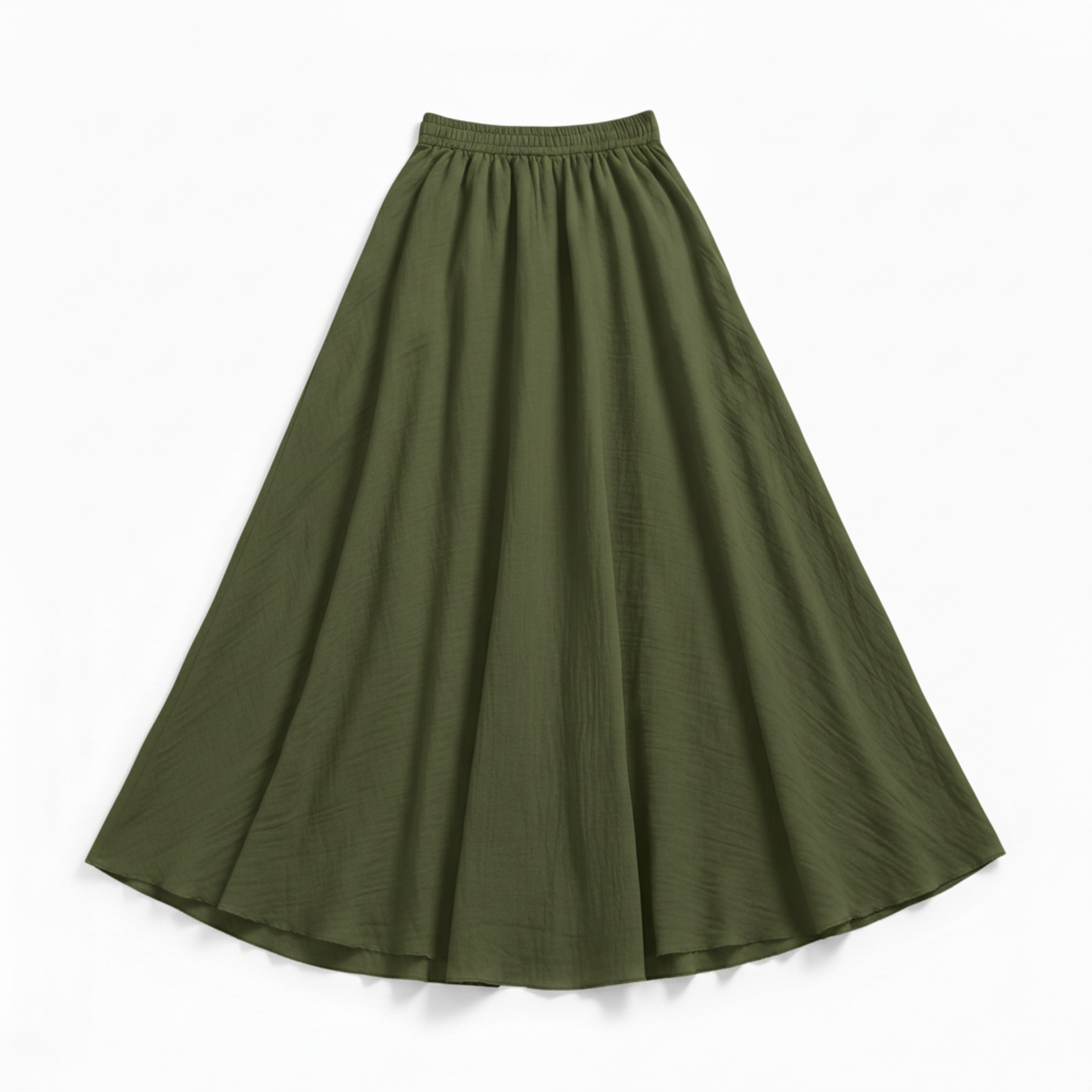 Jupe Maxi Femme en Coton et Lin, Taille Haute Élastique, Coupe Évasée, Longueur Cheville