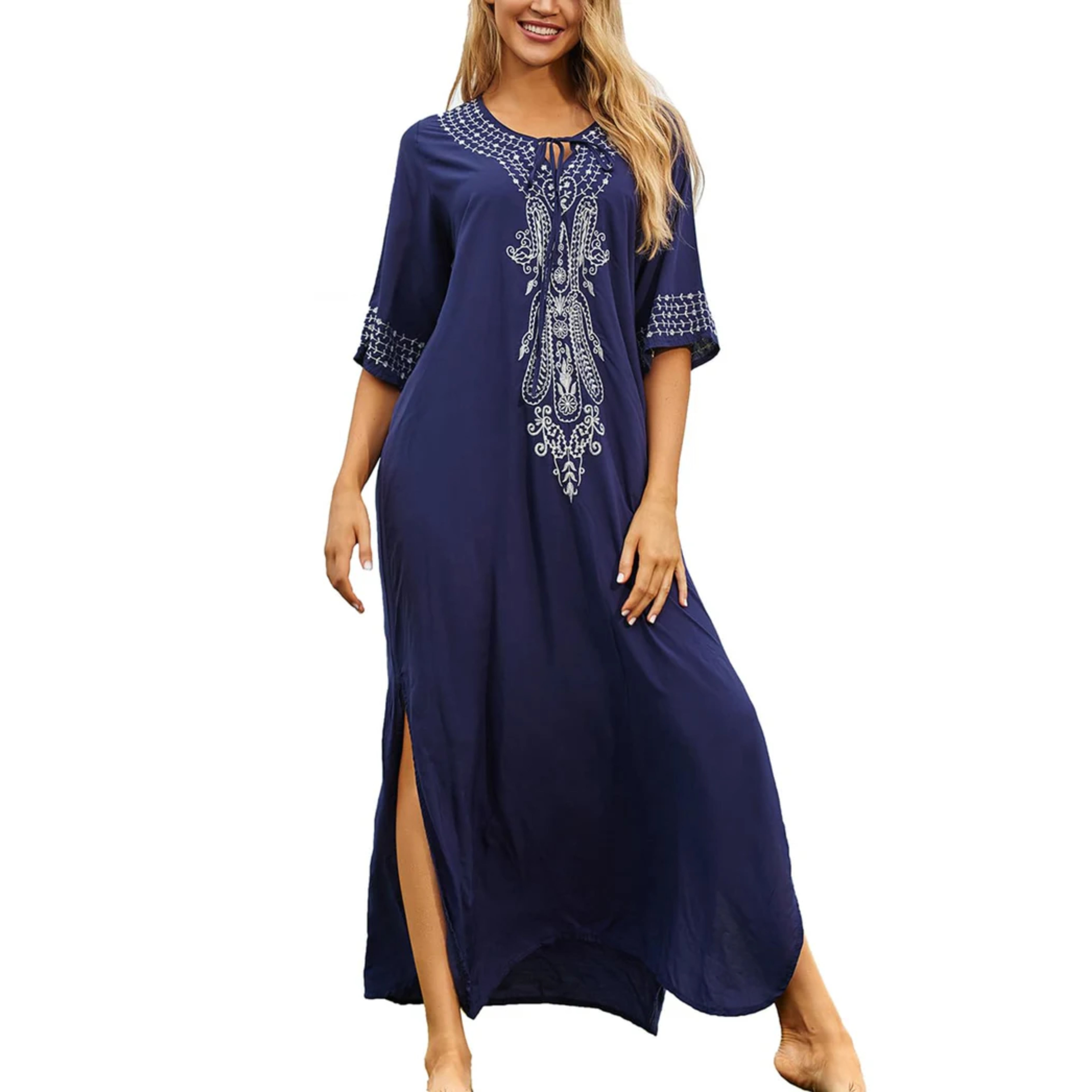 Robe kimono de plage longue — coupe ample — vacances d'été
