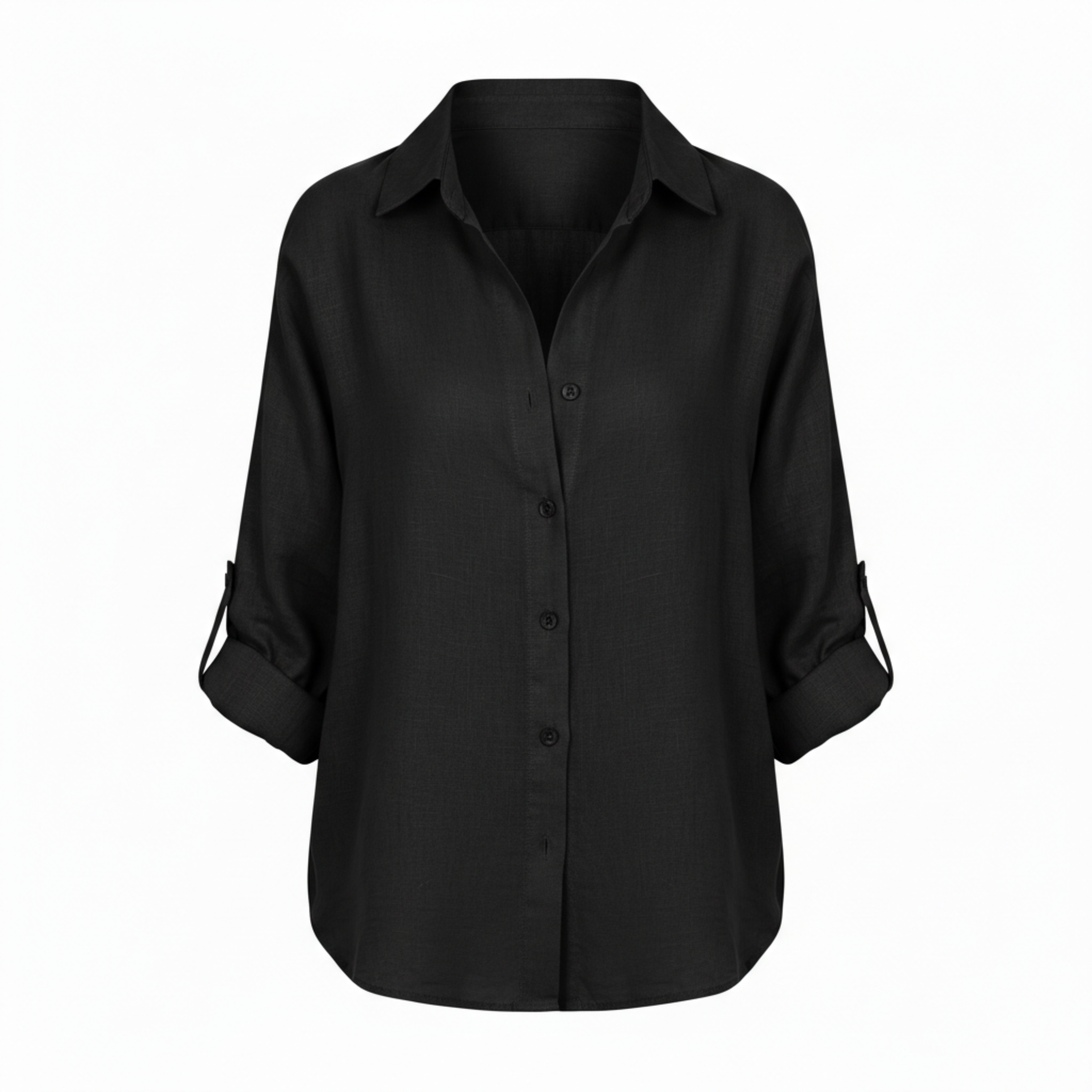 Chemise décontractée ample pour femmes à boutons avec manches trois-quarts et encolure fendue
