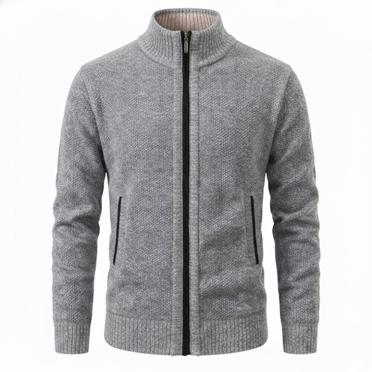 Gilet en maille zippé pour homme avec col montant et doublure en polaire