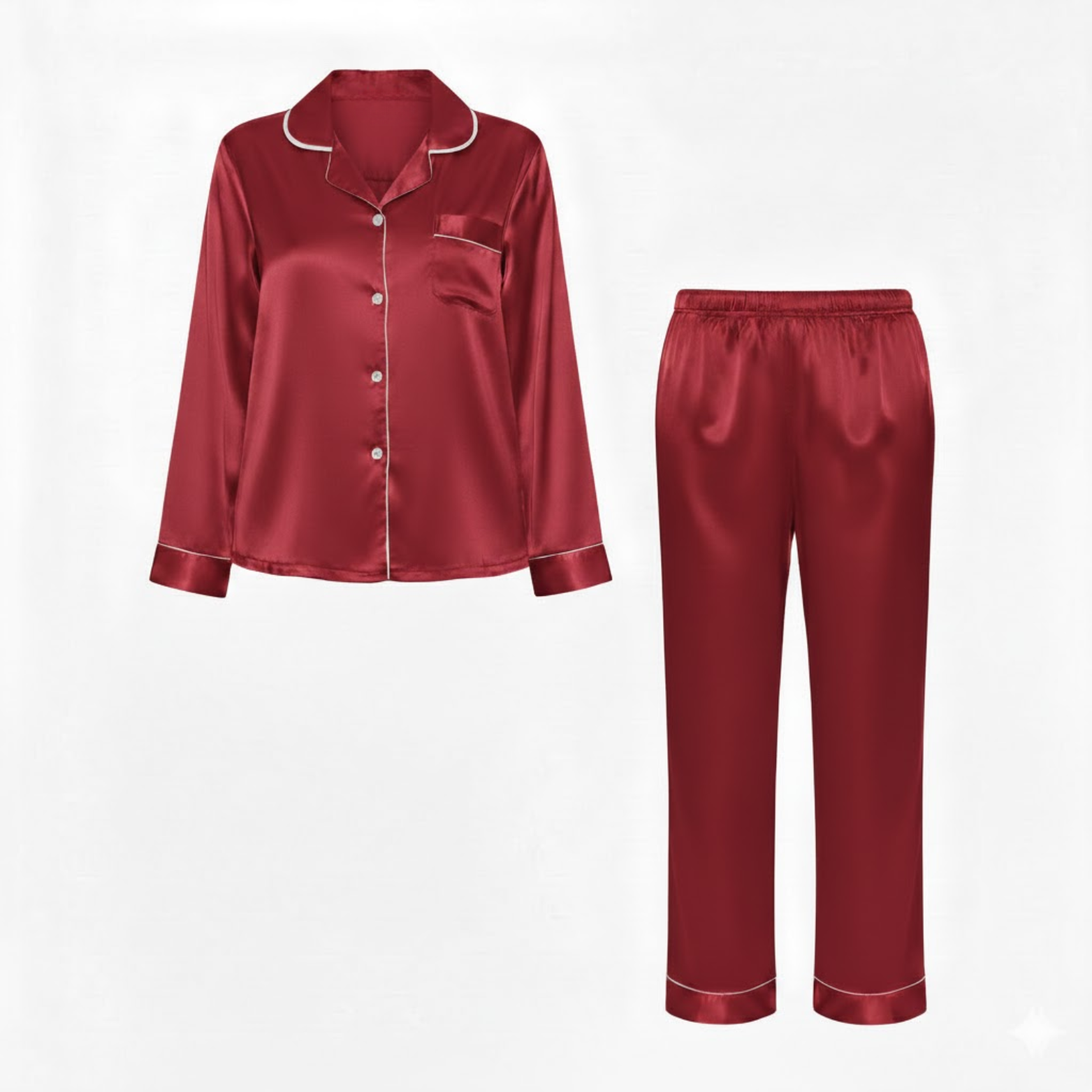Ensemble pyjama en satin pour femme avec chemise à manches longues et pantalon
