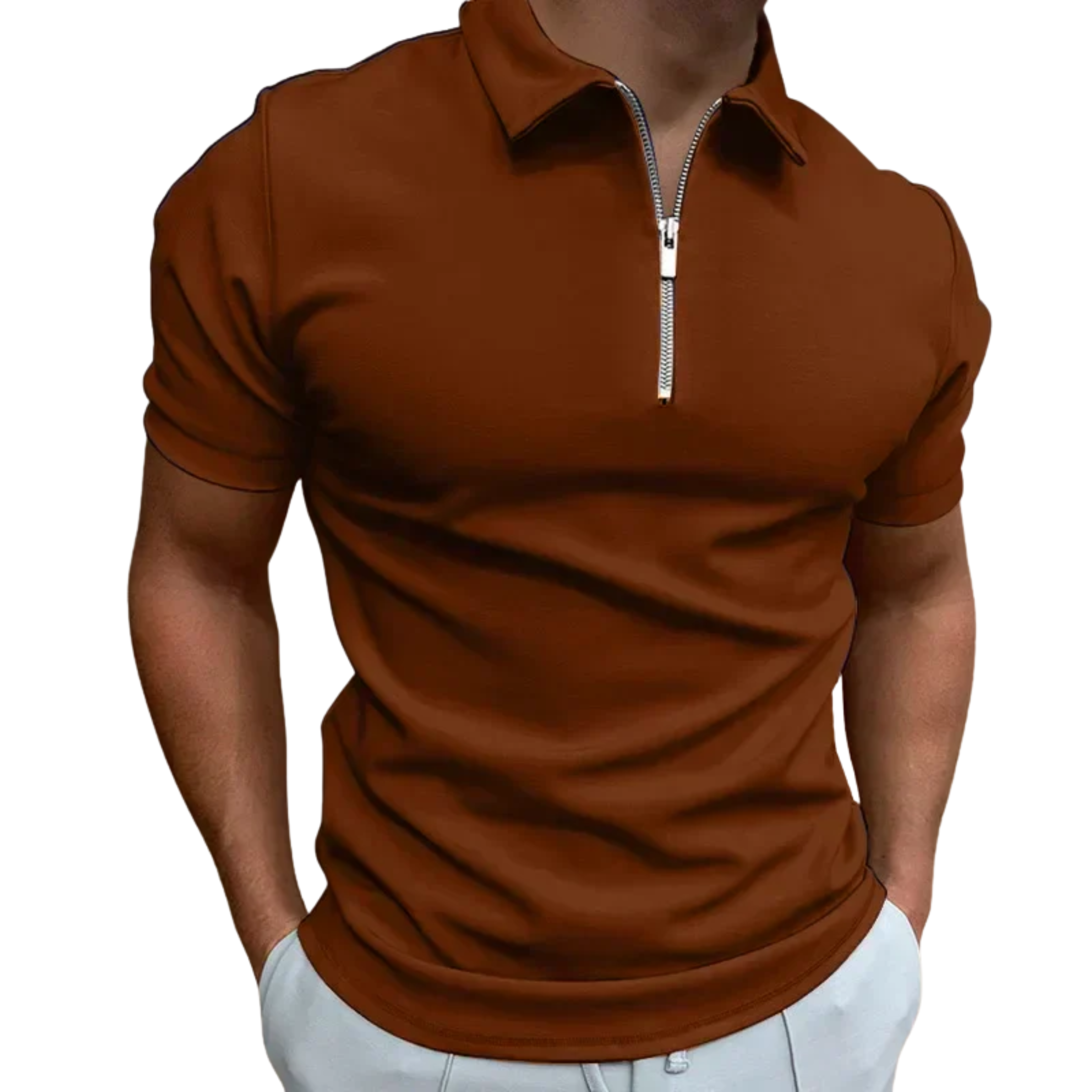 Polo homme avec col zippé et manches courtes — détente