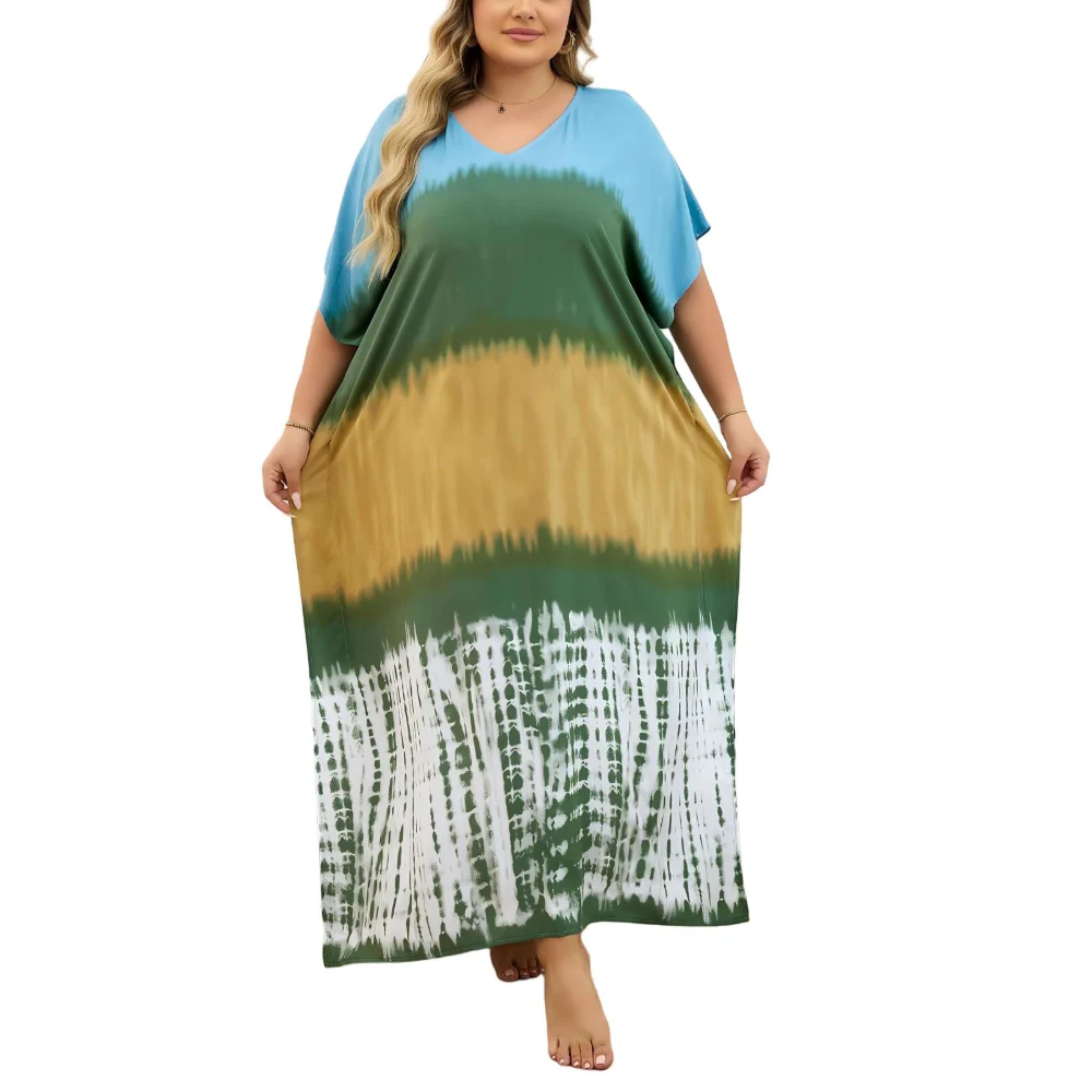 Robe kaftan kimono grande taille — coupe ample — plage et voyage