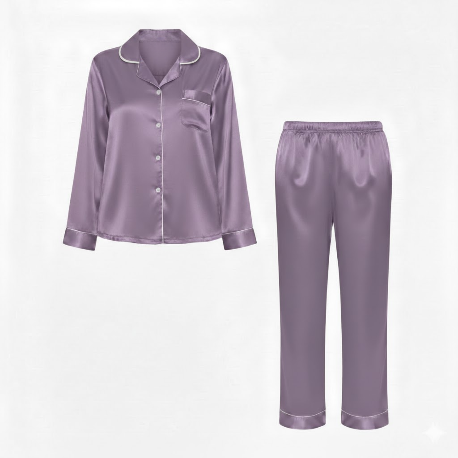 Ensemble pyjama en satin pour femme avec chemise à manches longues et pantalon