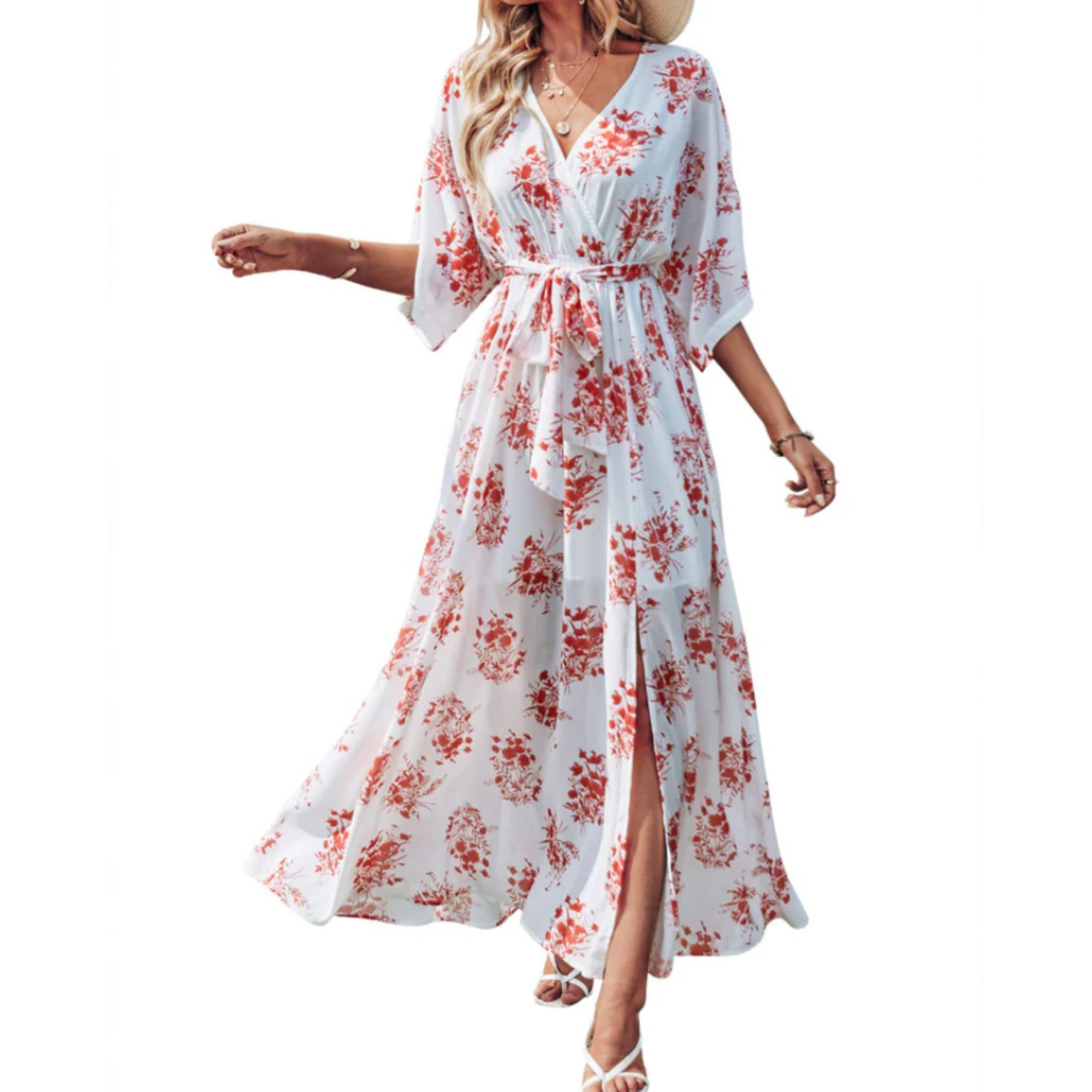 Robe maxi kimono à fleurs — style bohème — vacances d'été