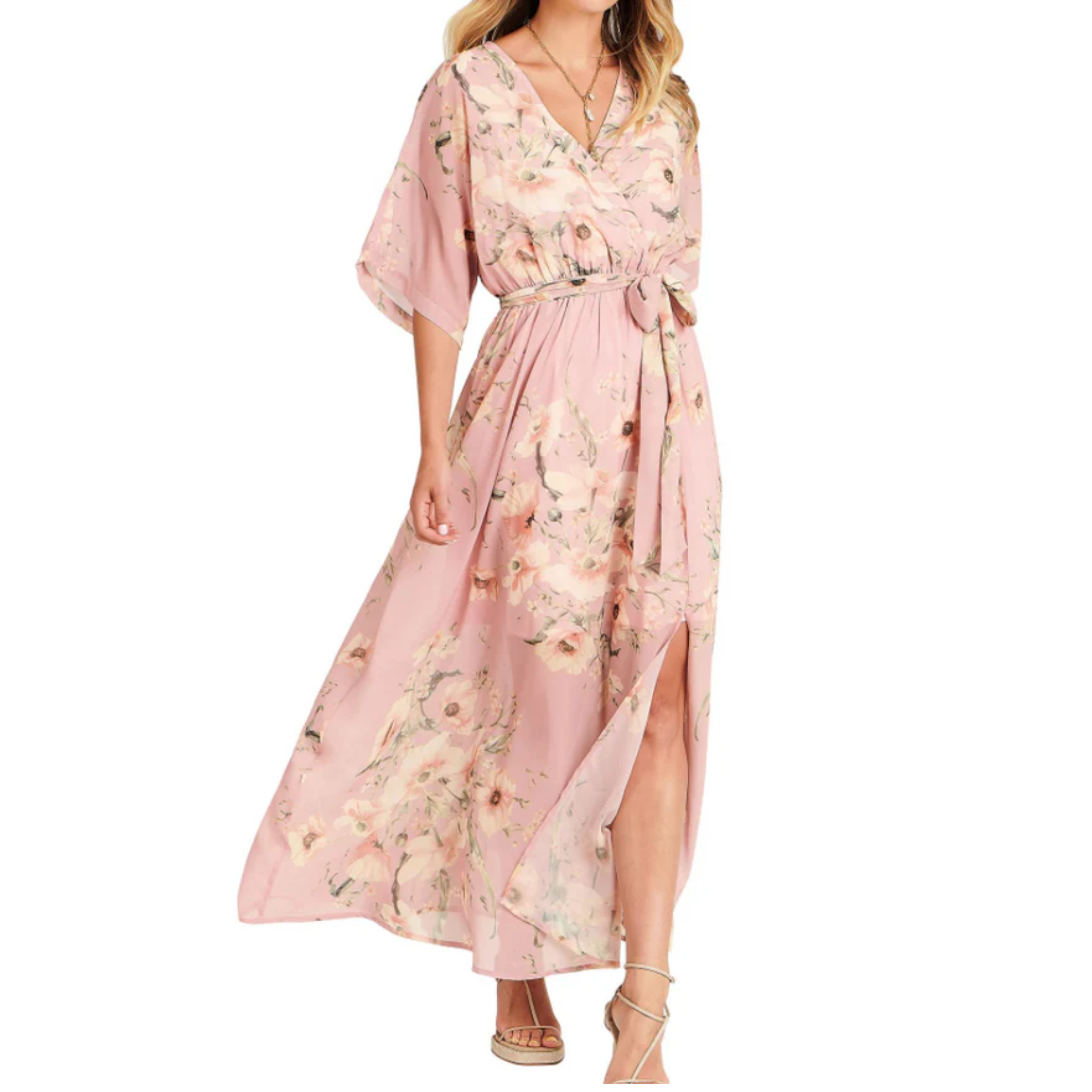 Robe maxi kimono à fleurs — style bohème — vacances d'été
