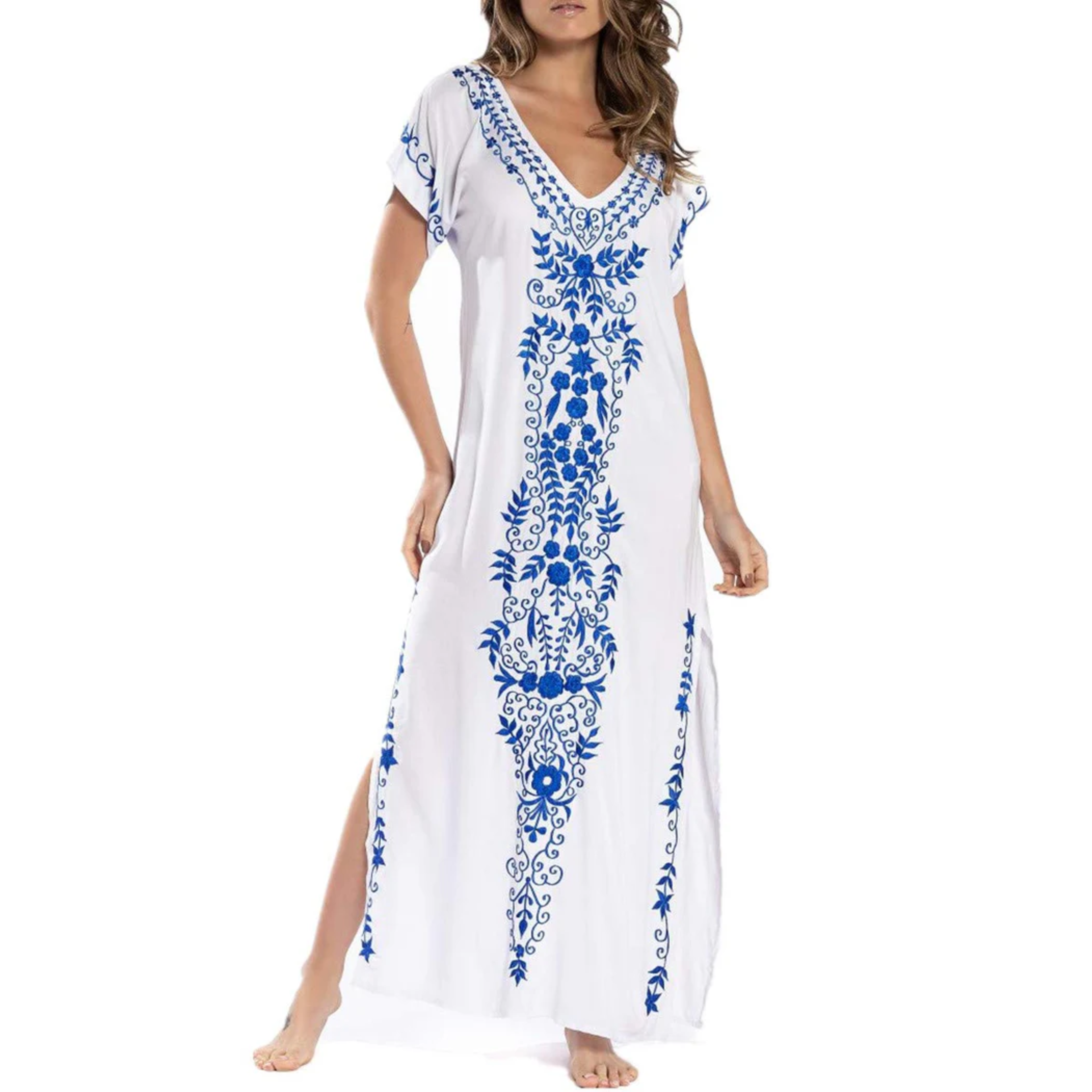 Robe kimono de plage longue — coupe ample — vacances d'été