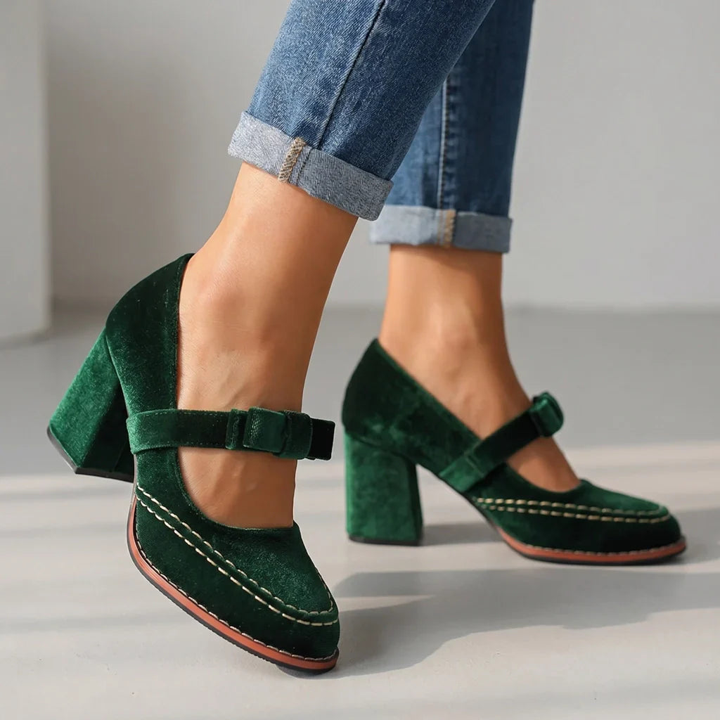 Mocassins en velours avec talon bloc pour femme élégante