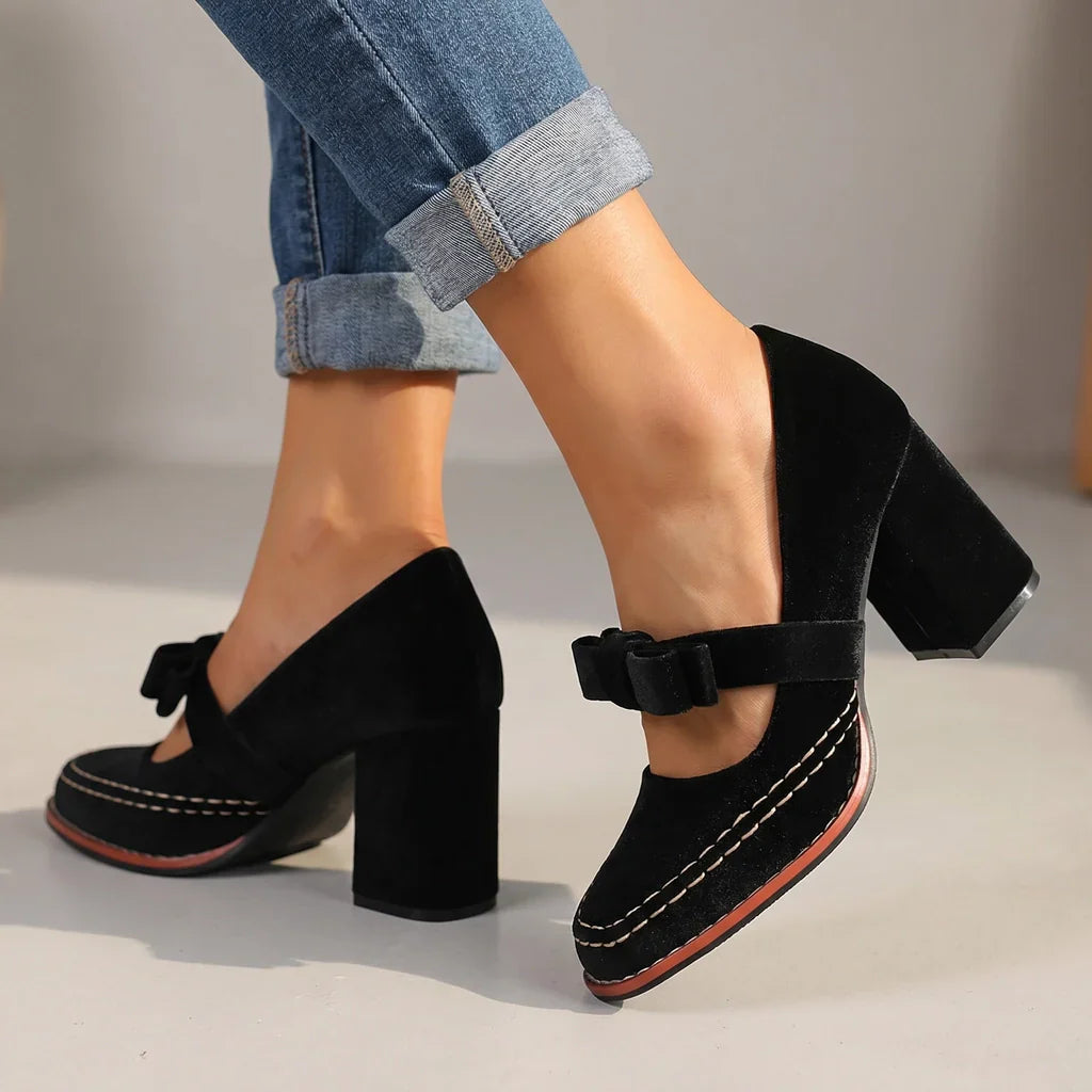 Mocassins en velours avec talon bloc pour femme élégante