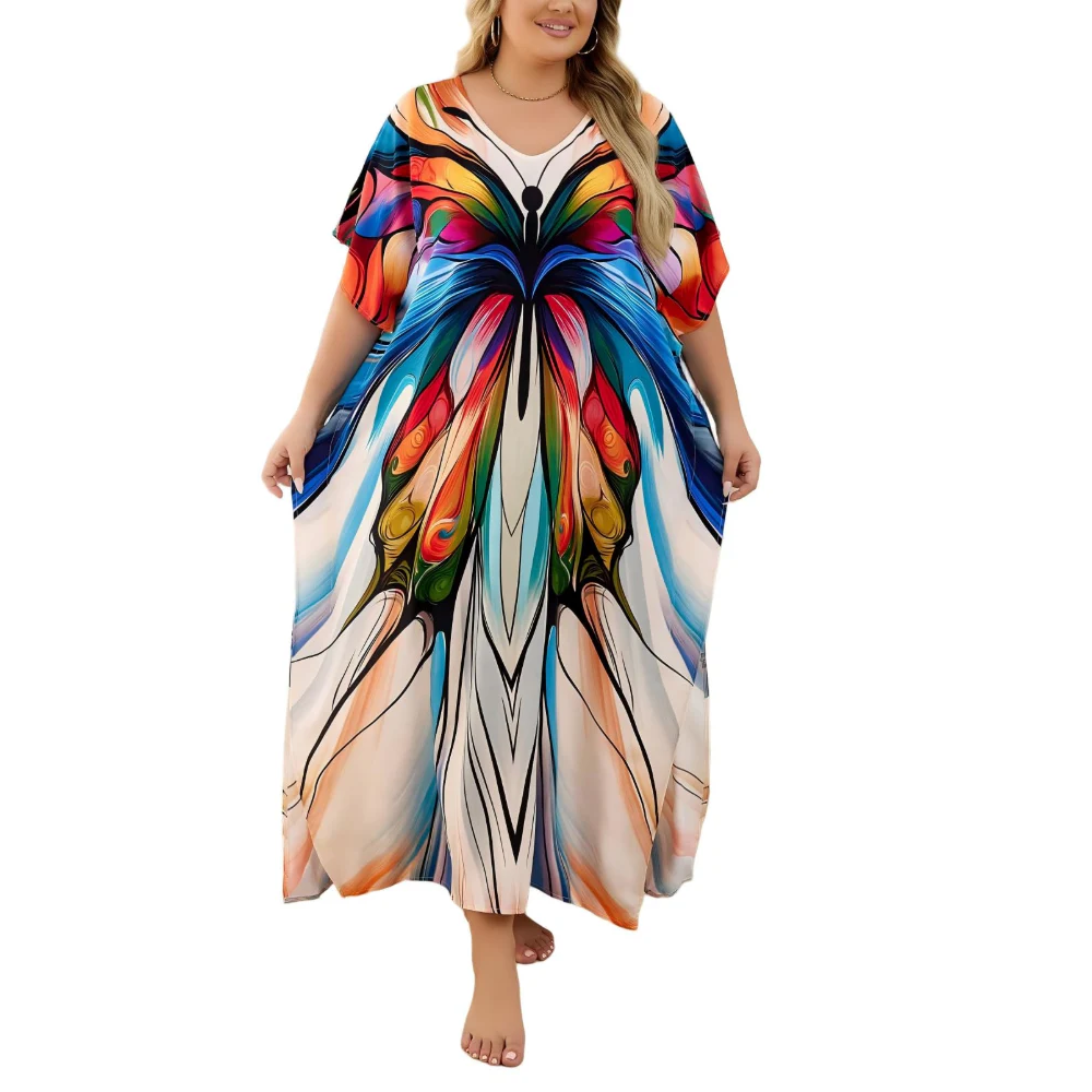 Robe kaftan kimono grande taille — coupe ample — plage et voyage