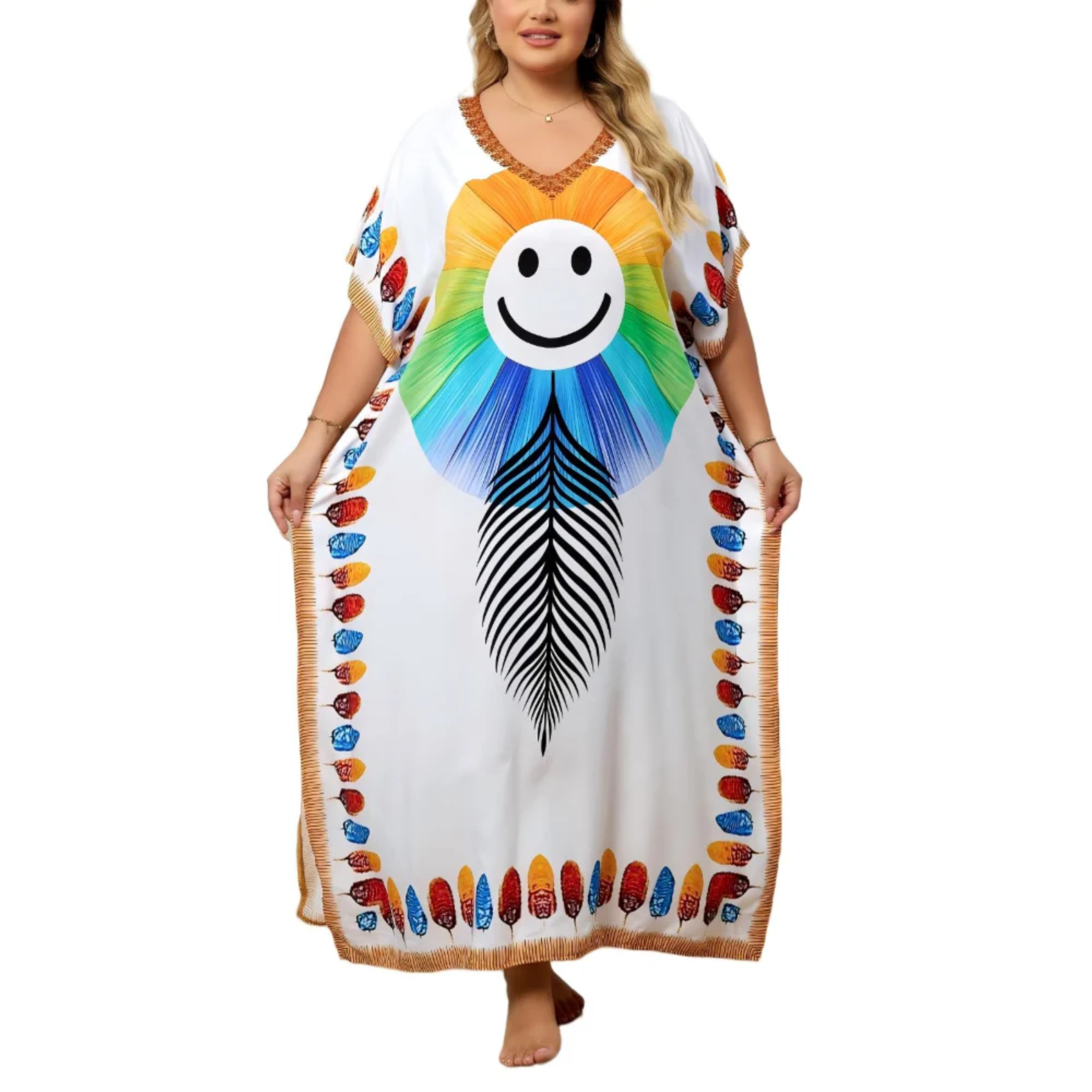 Robe kaftan kimono grande taille — coupe ample — plage et voyage
