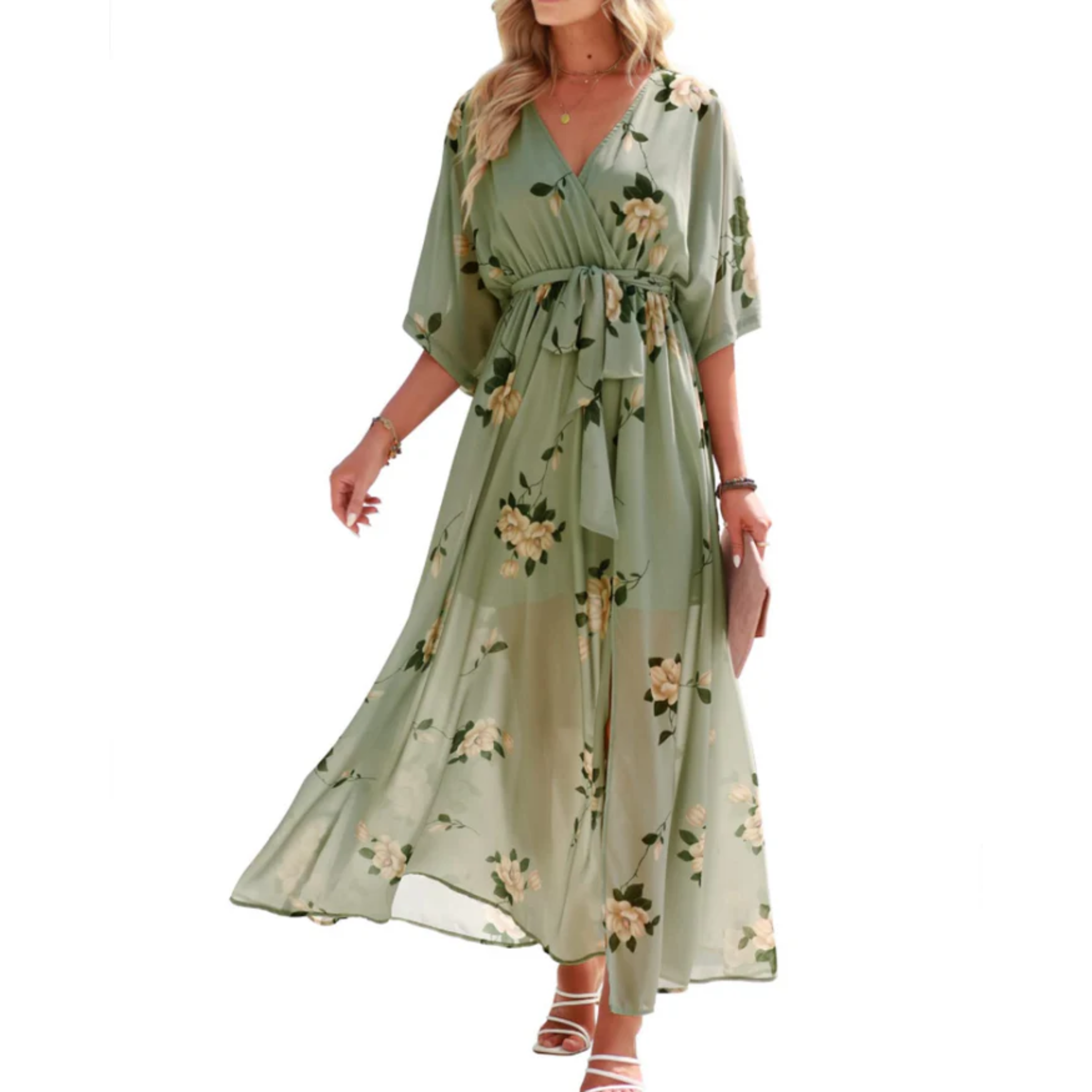 Robe maxi kimono à fleurs — style bohème — vacances d'été