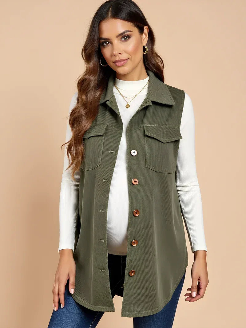 Gilet de maternité en velours côtelé boutonné