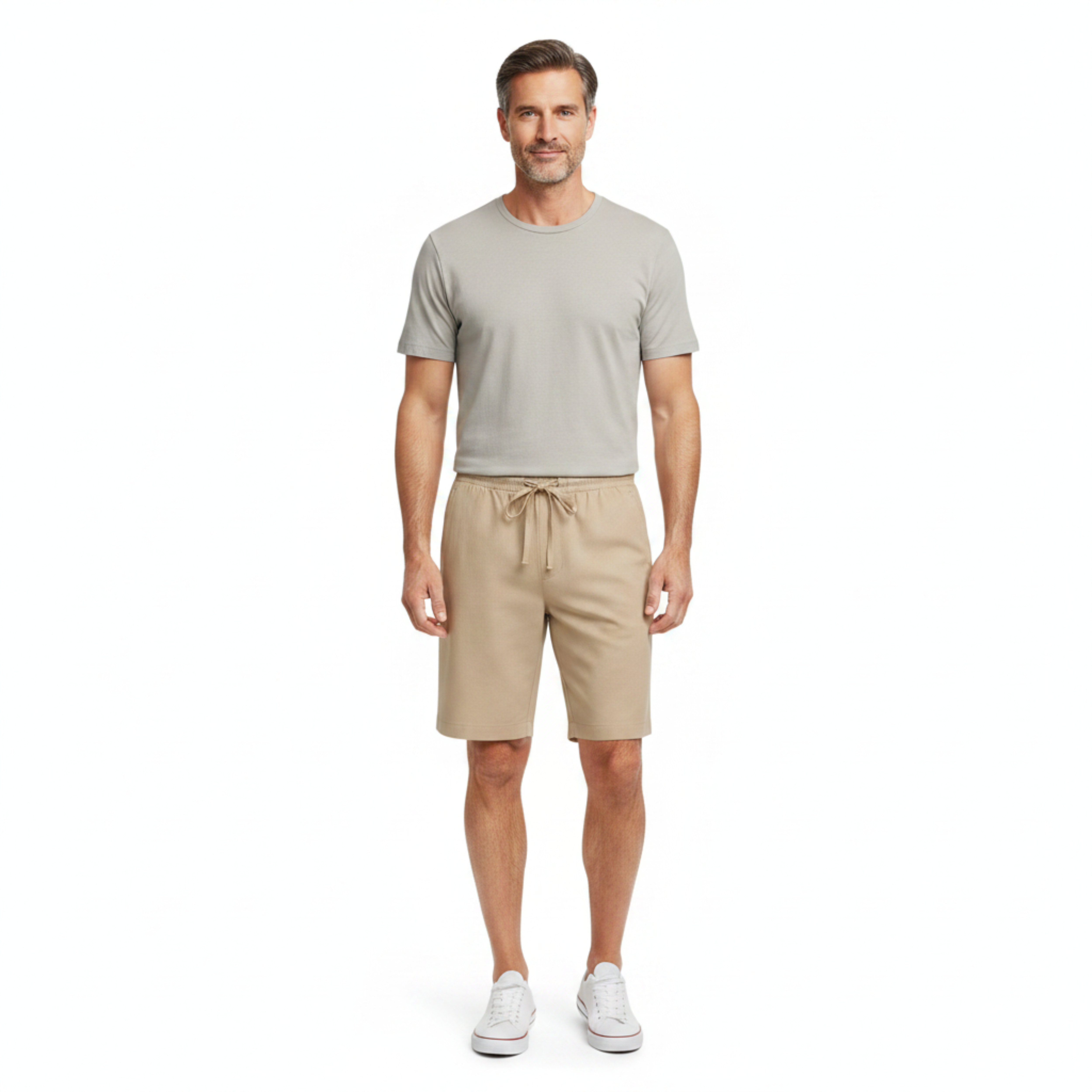 Short en Lin pour Homme avec Taille Élastiquée et Coupe Droite Décontractée