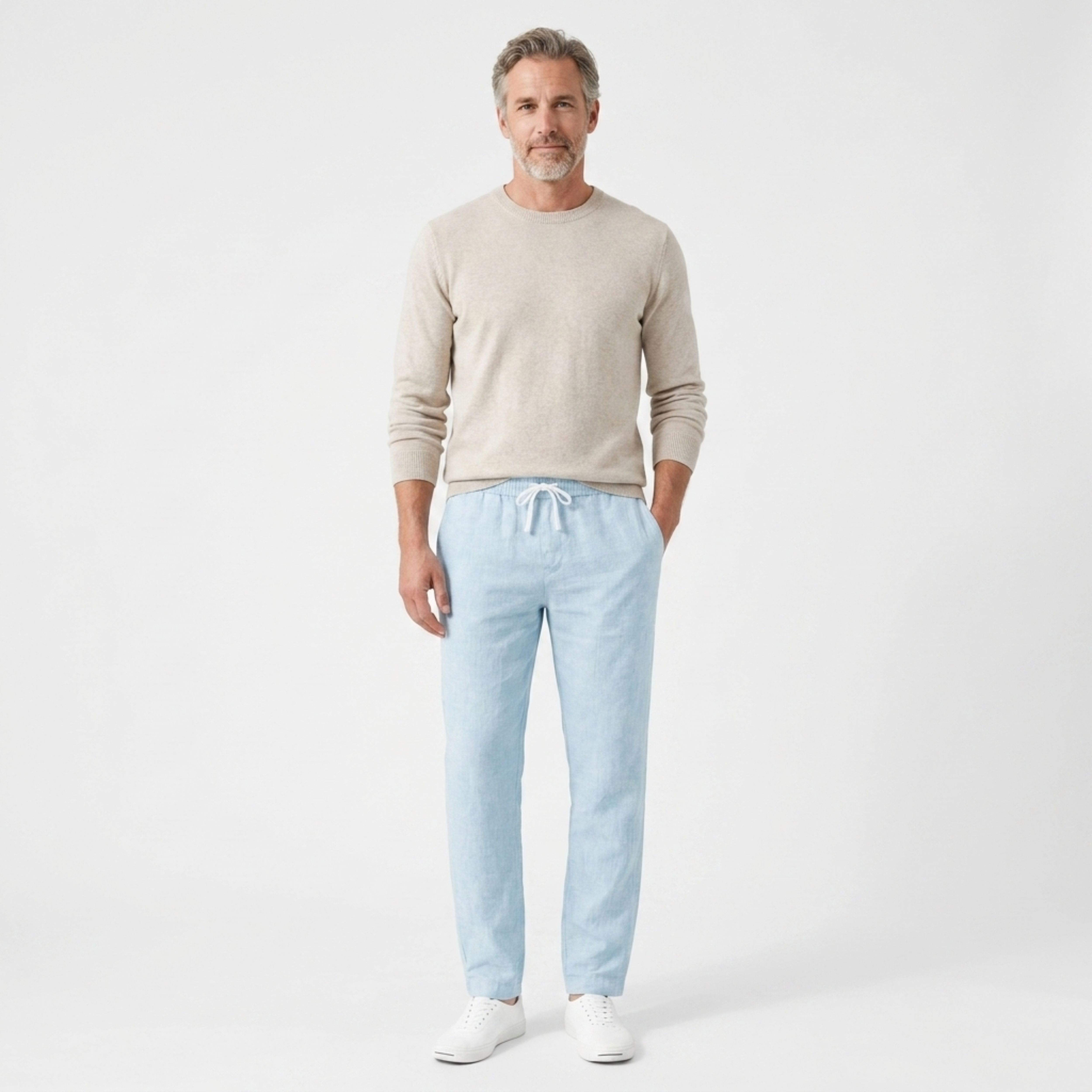 Pantalon coupe droite homme — taille élastique avec cordon — plage et été