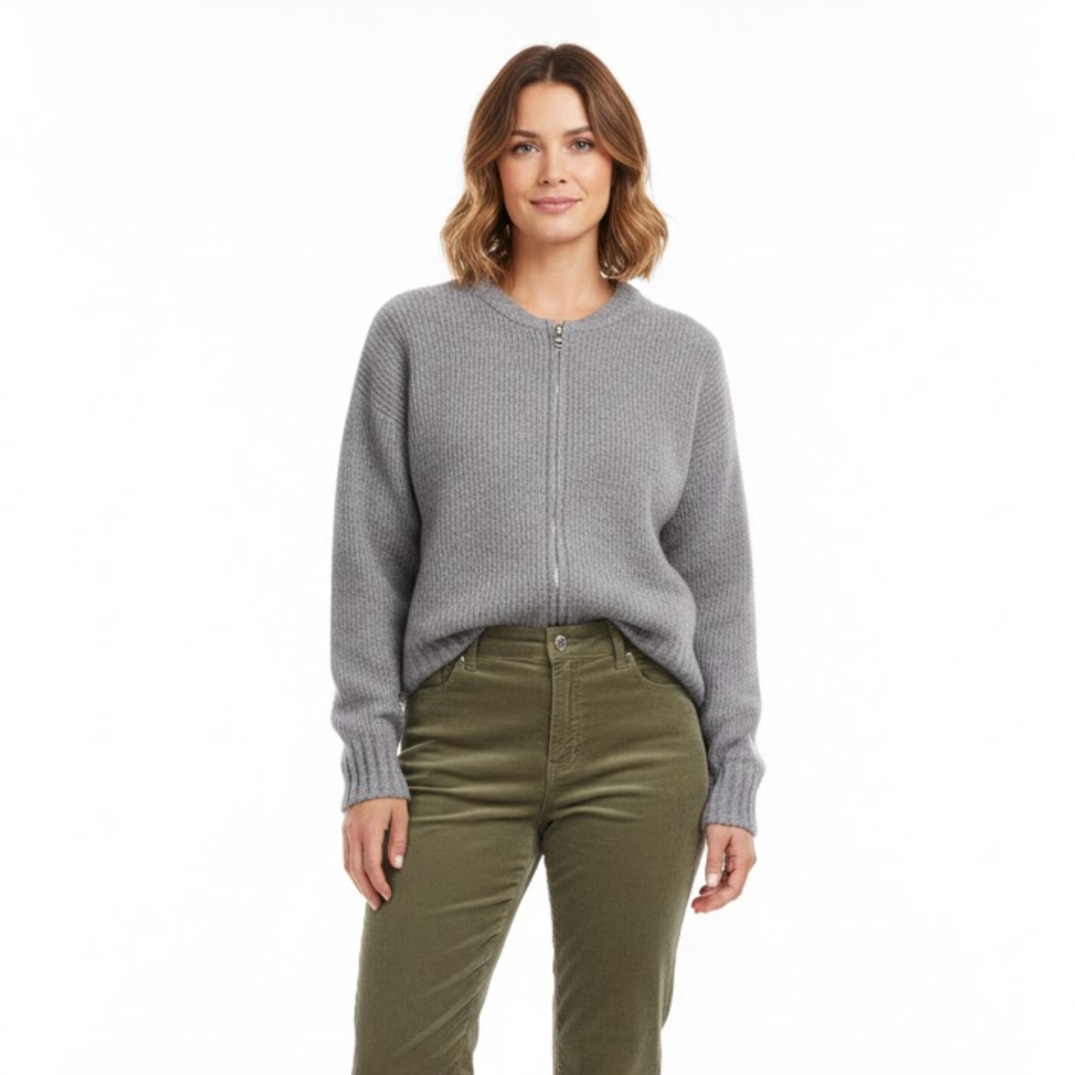 Veste pull en maille zippée pour femme col rond style vintage décontracté