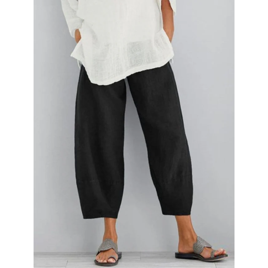 Pantalon large en lin femme - modèle décontracté à coupe droite - été