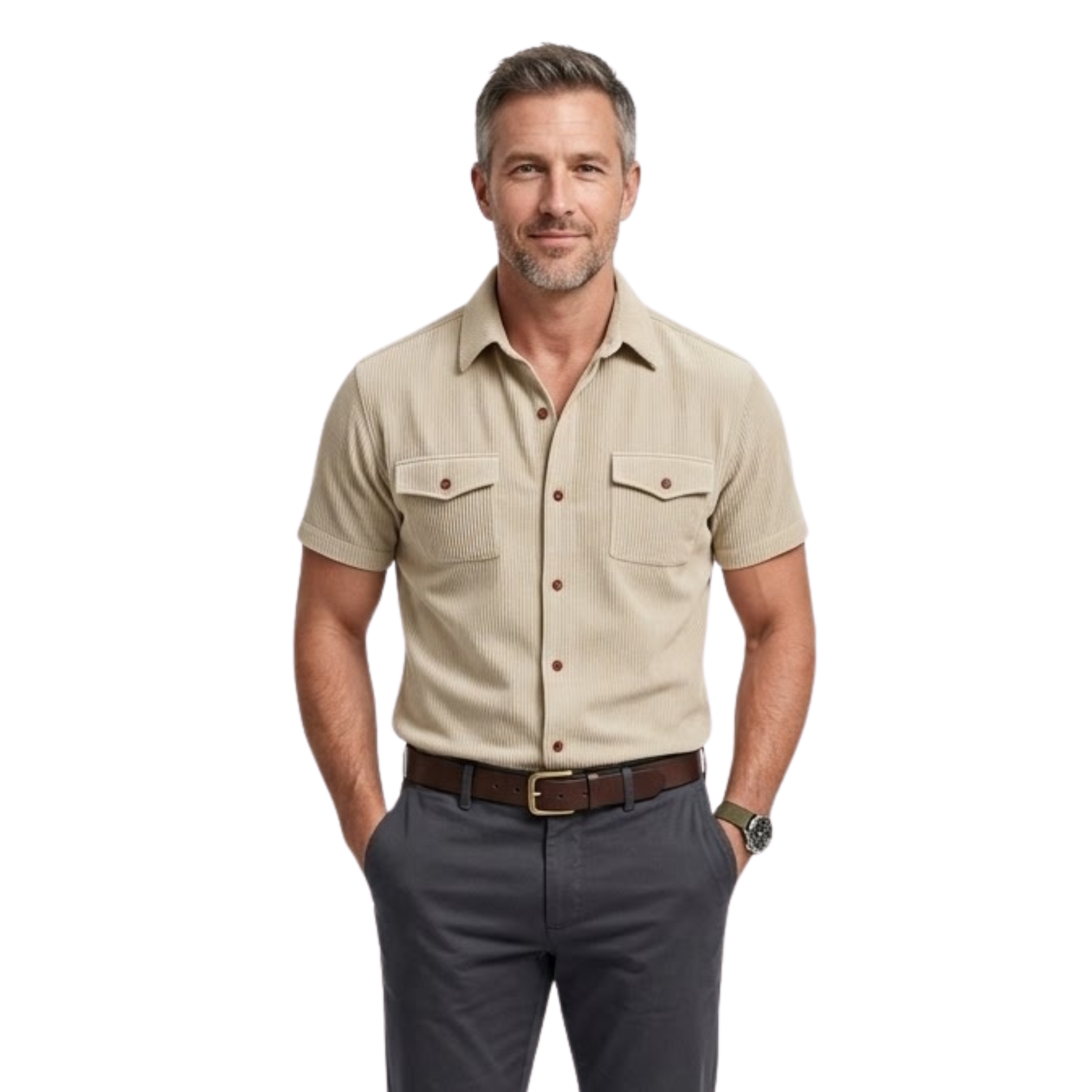 Chemise cargo pour homme en velours côtelé à manches courtes avec poches poitrine