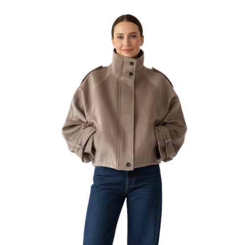 Veste Femme Élégante en Laine à Col Montant