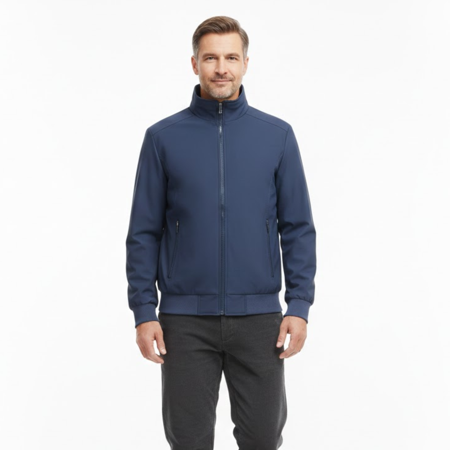 Veste bomber légère pour homme avec col montant et fermeture éclair coupe ajustée