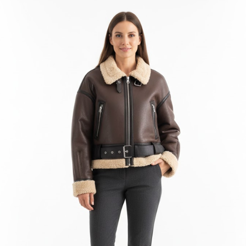 Veste Courte Femme Ample et Polyvalente Doublée de Fourrure