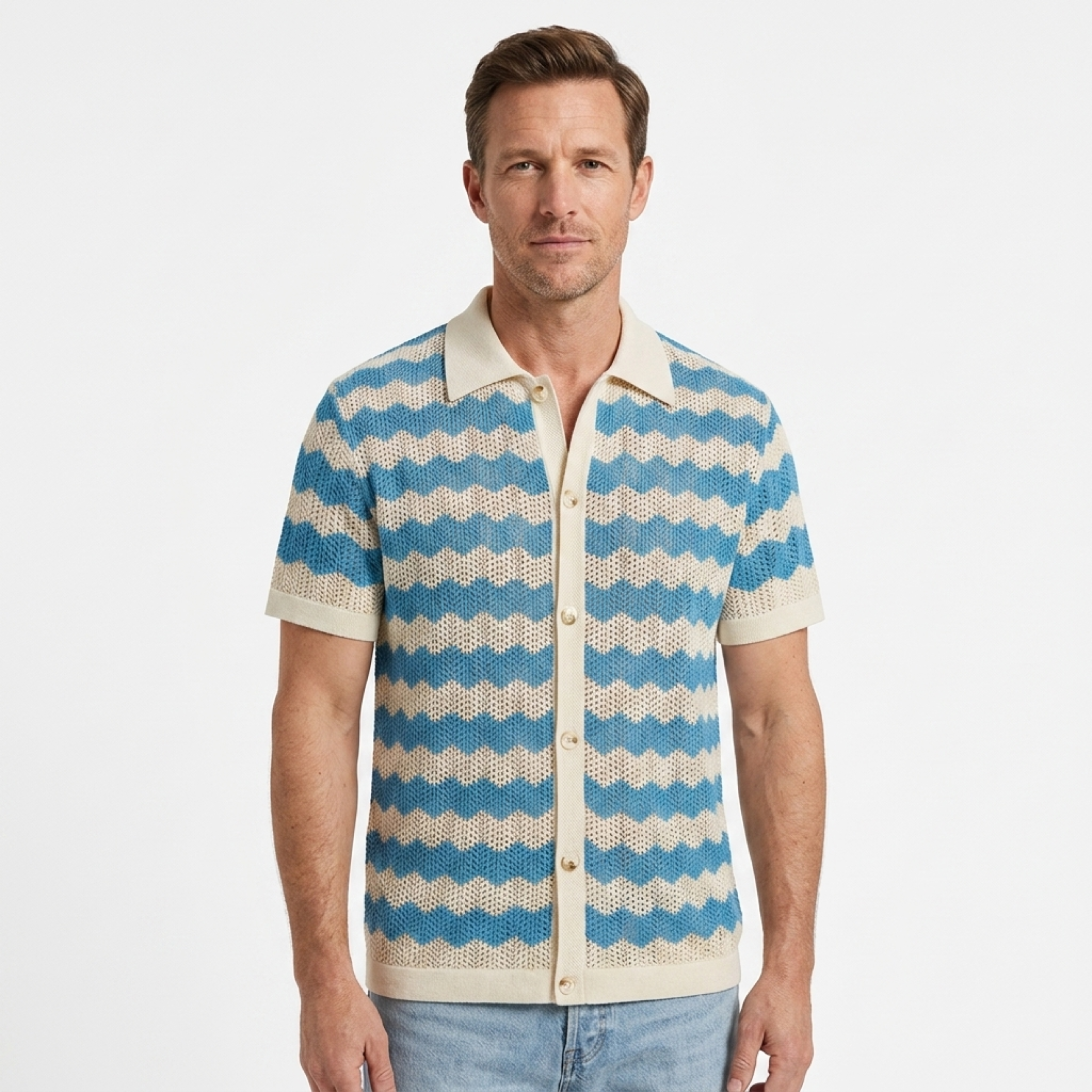 Polo homme en maille jacquard boutonné — vacances