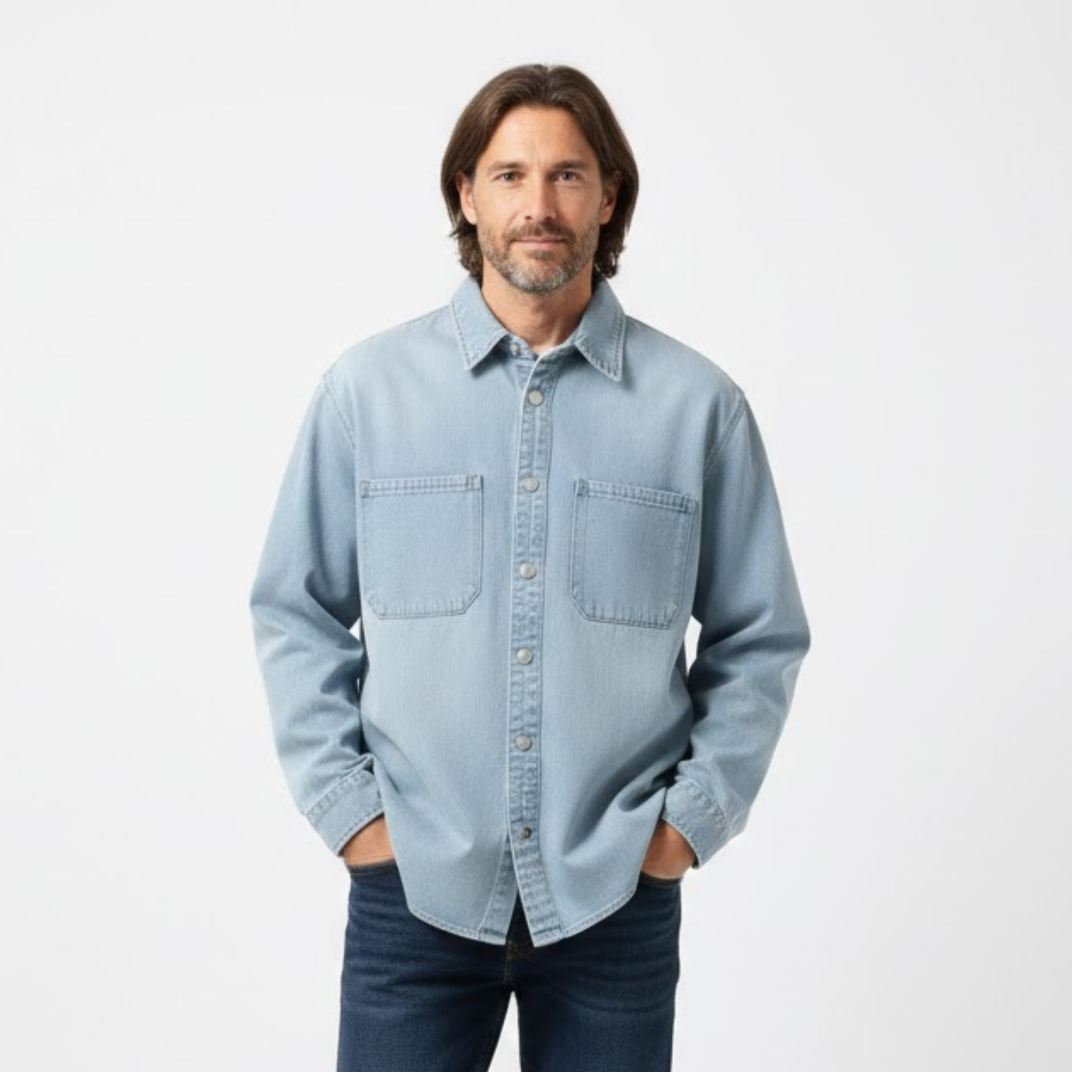 Chemise en jean pour homme coupe ample vintage en coton à manches longues