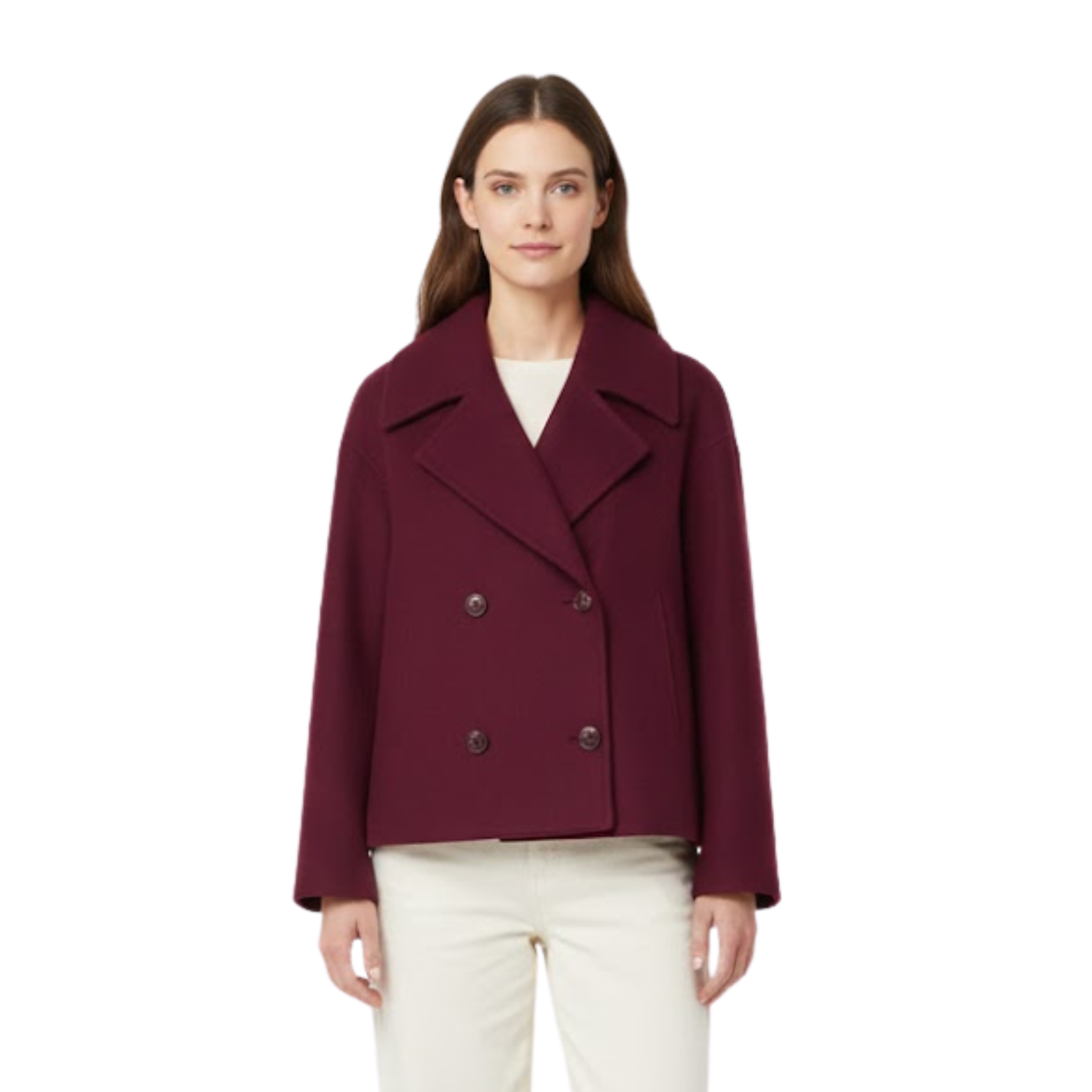 Manteau Femme en Laine Double Boutonnage Polyvalent au Design Simple