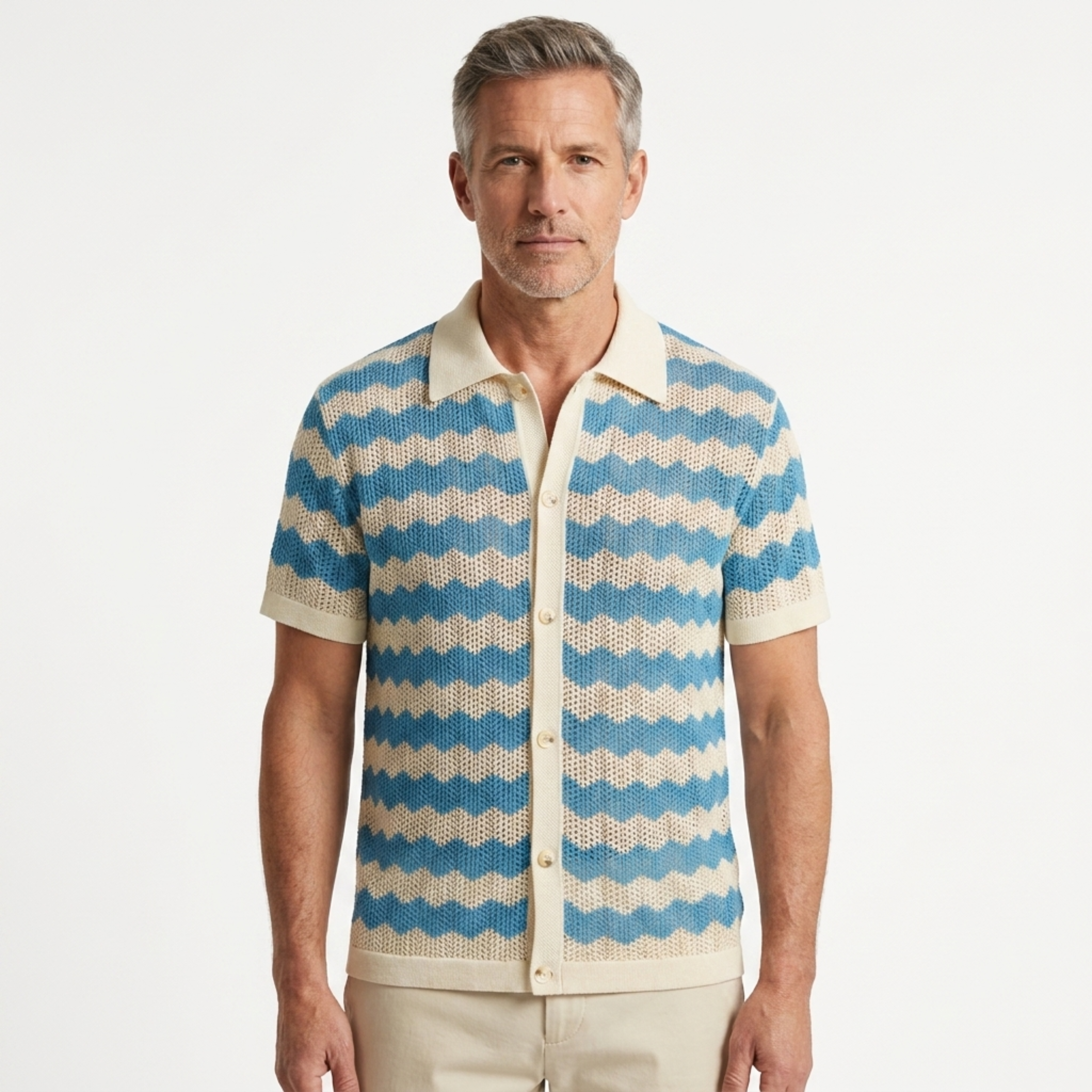 Polo en maille homme — rayures jacquard verticales — style vintage resort