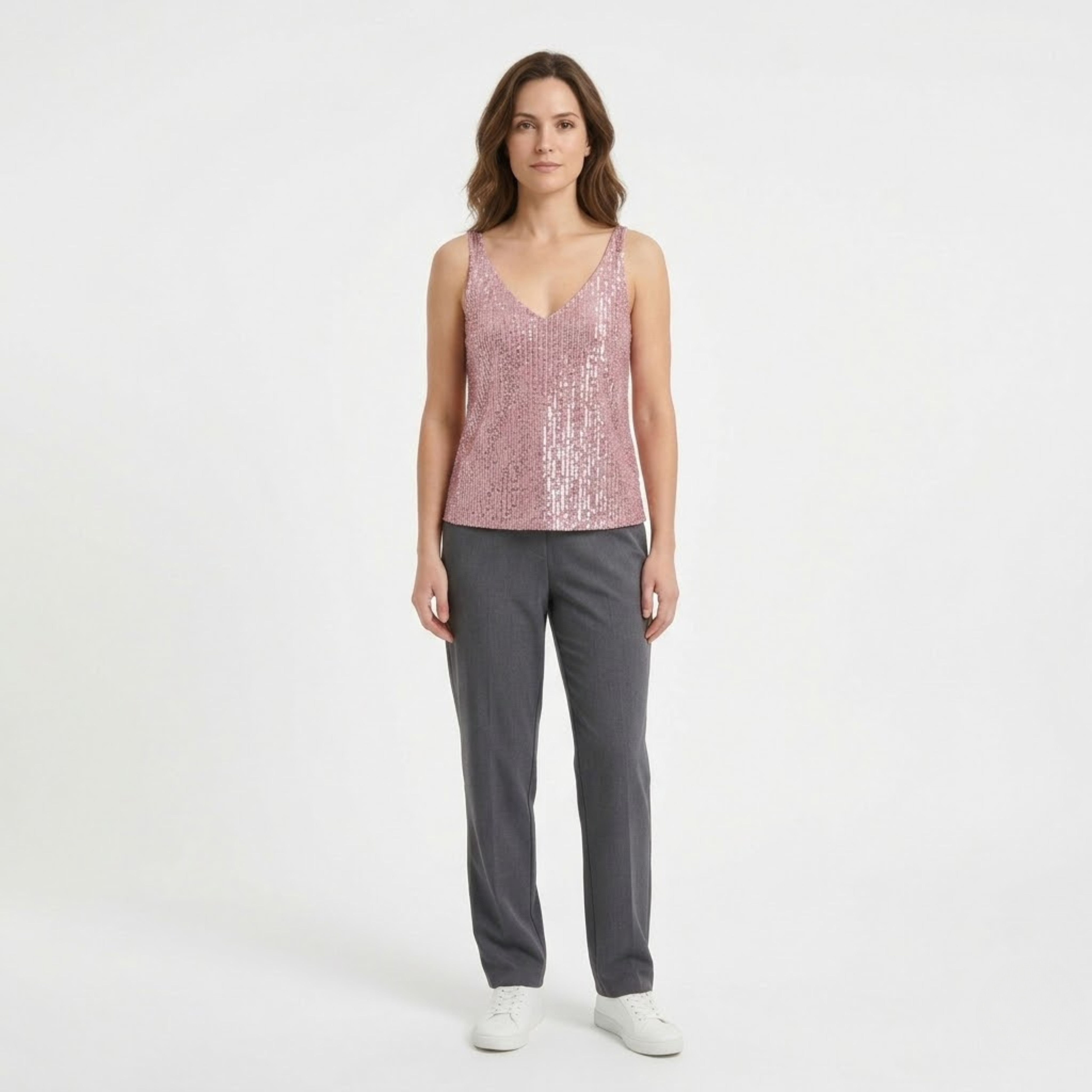 Débardeur à Paillettes avec Col en V et Sans Manches pour Femme