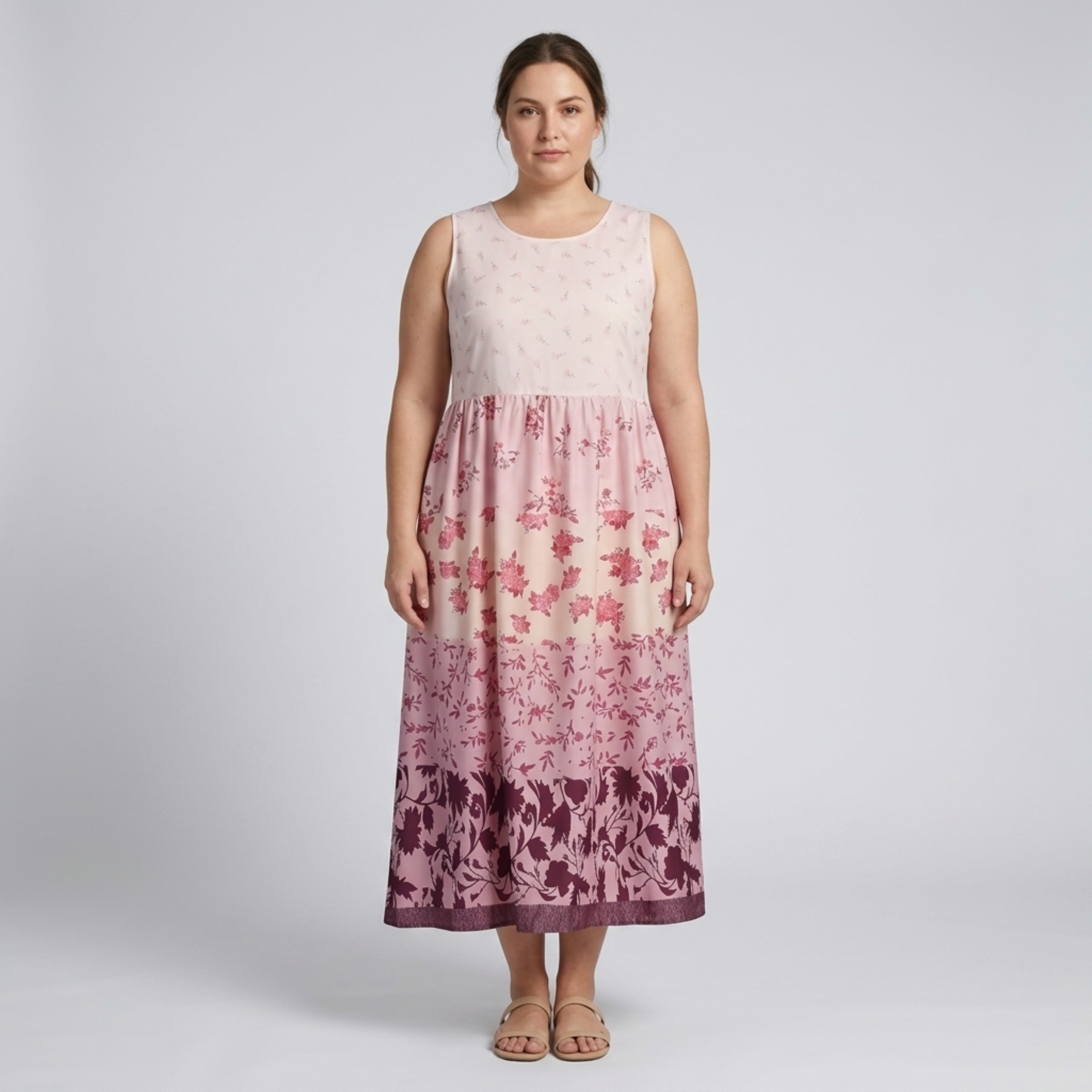 Robe longue grande taille pour femme style hawaïen à col rond