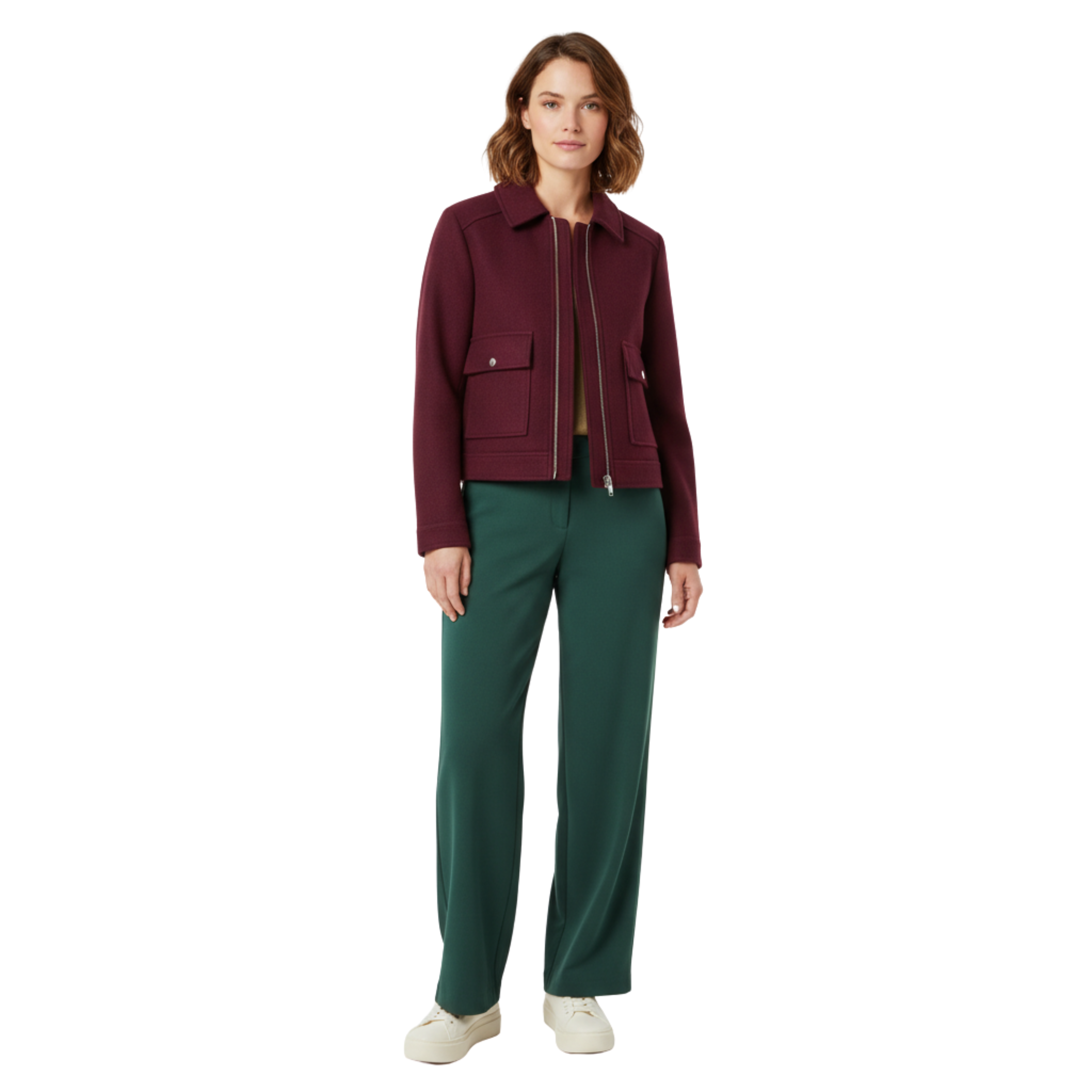 Veste Courte en Polyester à Col Rabattu et Fermeture Éclair pour Femme
