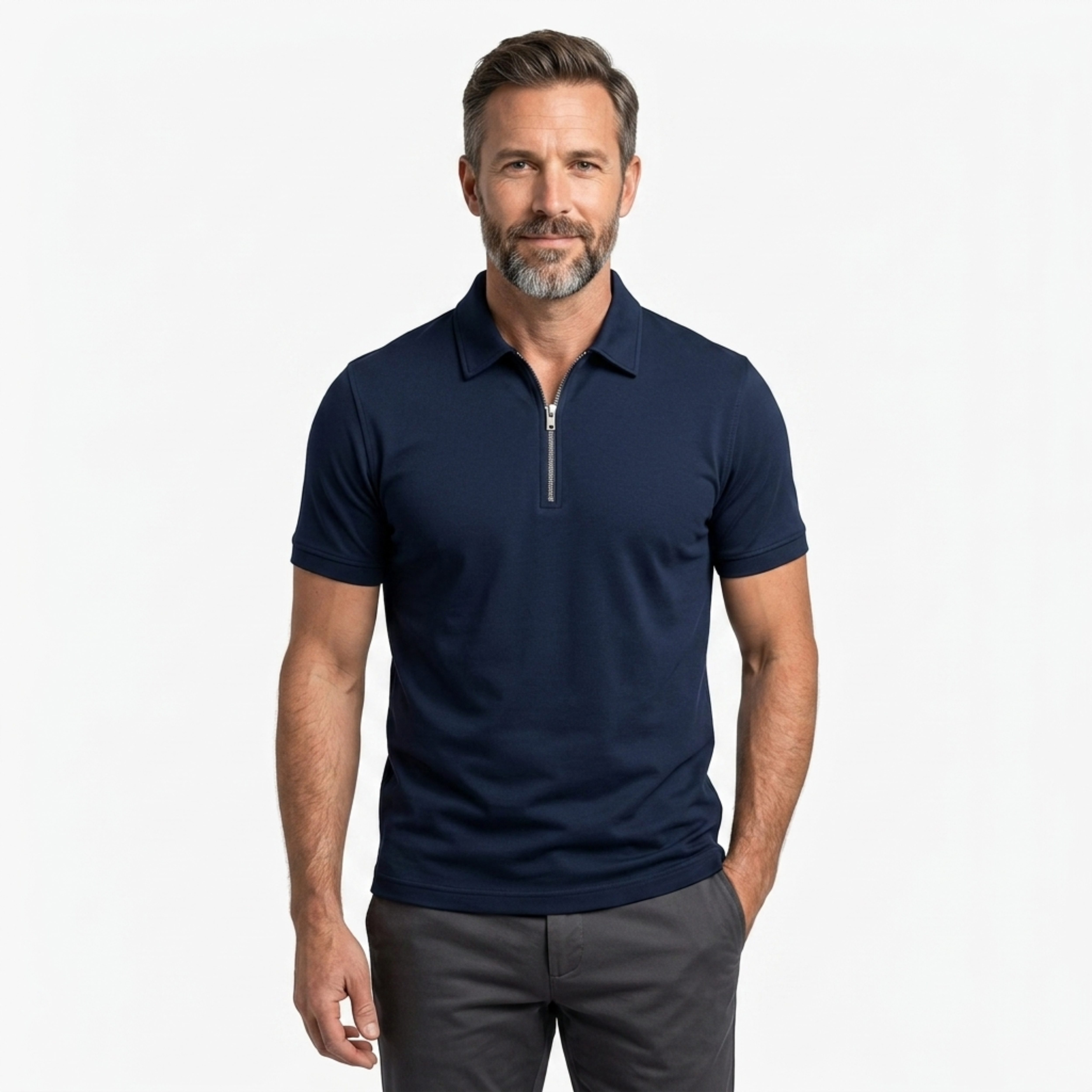 Polo homme avec col zippé et manches courtes — détente