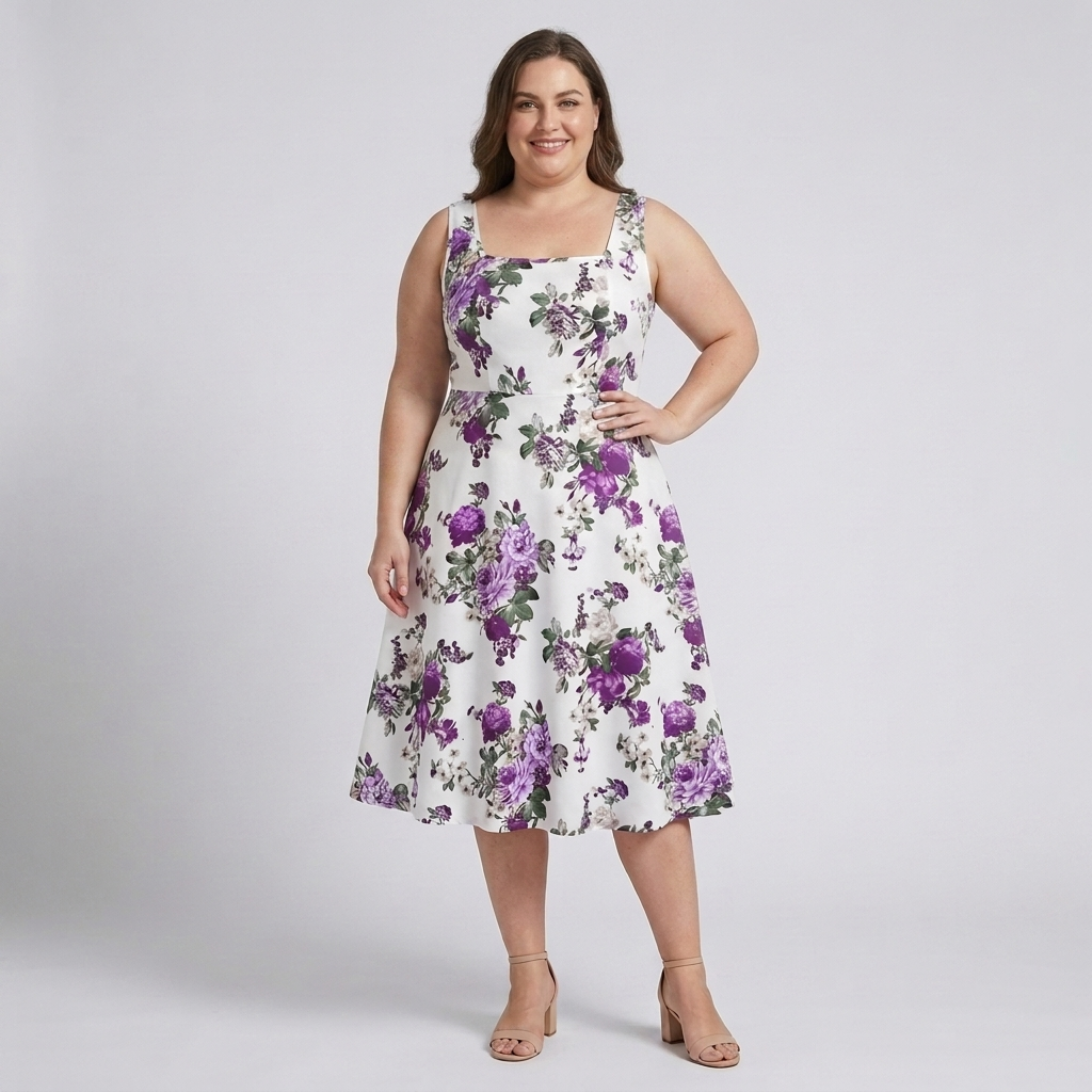 Robe évasée grande taille pour femme à encolure carrée